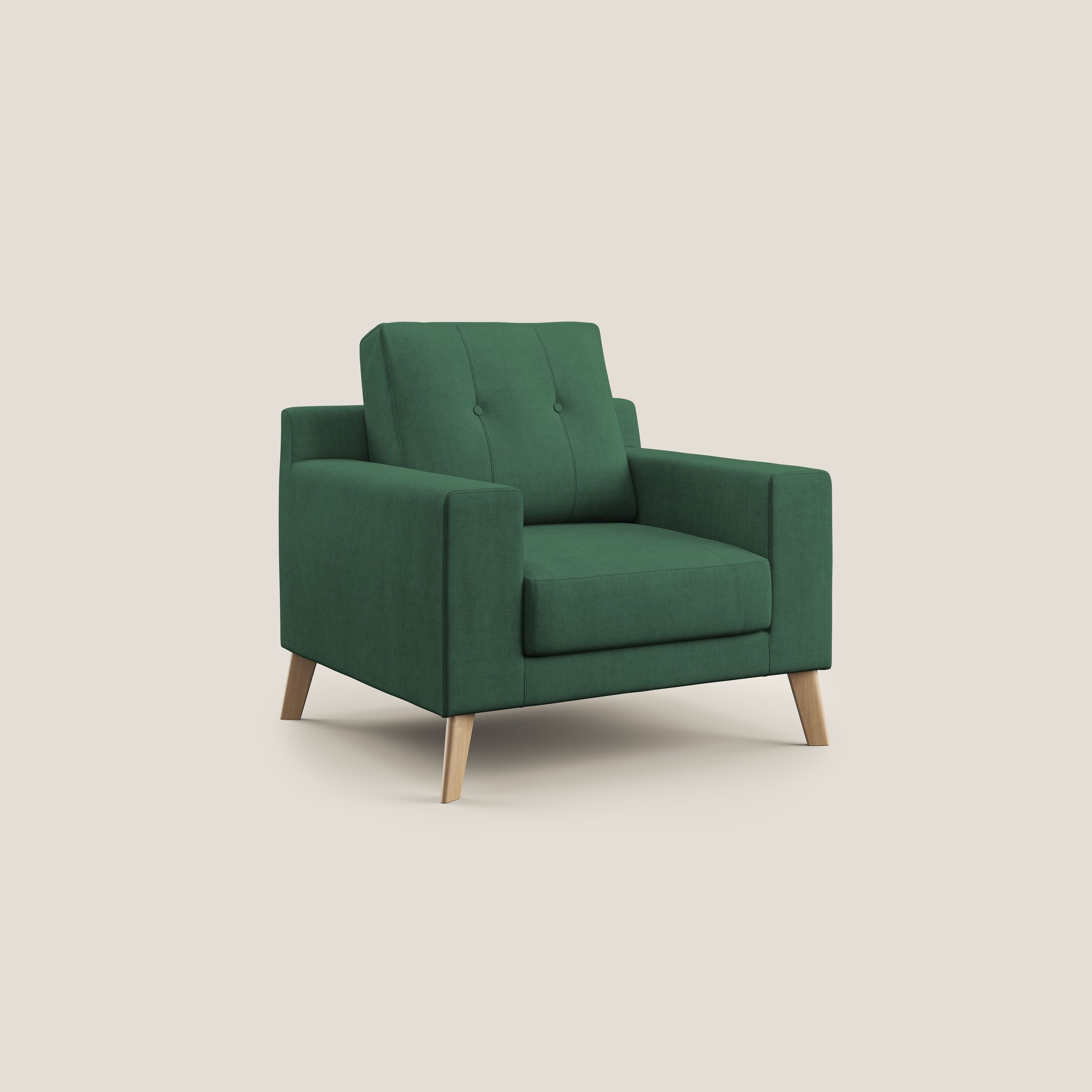 Danish poltroncina in tessuto morbido impermeabile T02 verde - divani.store