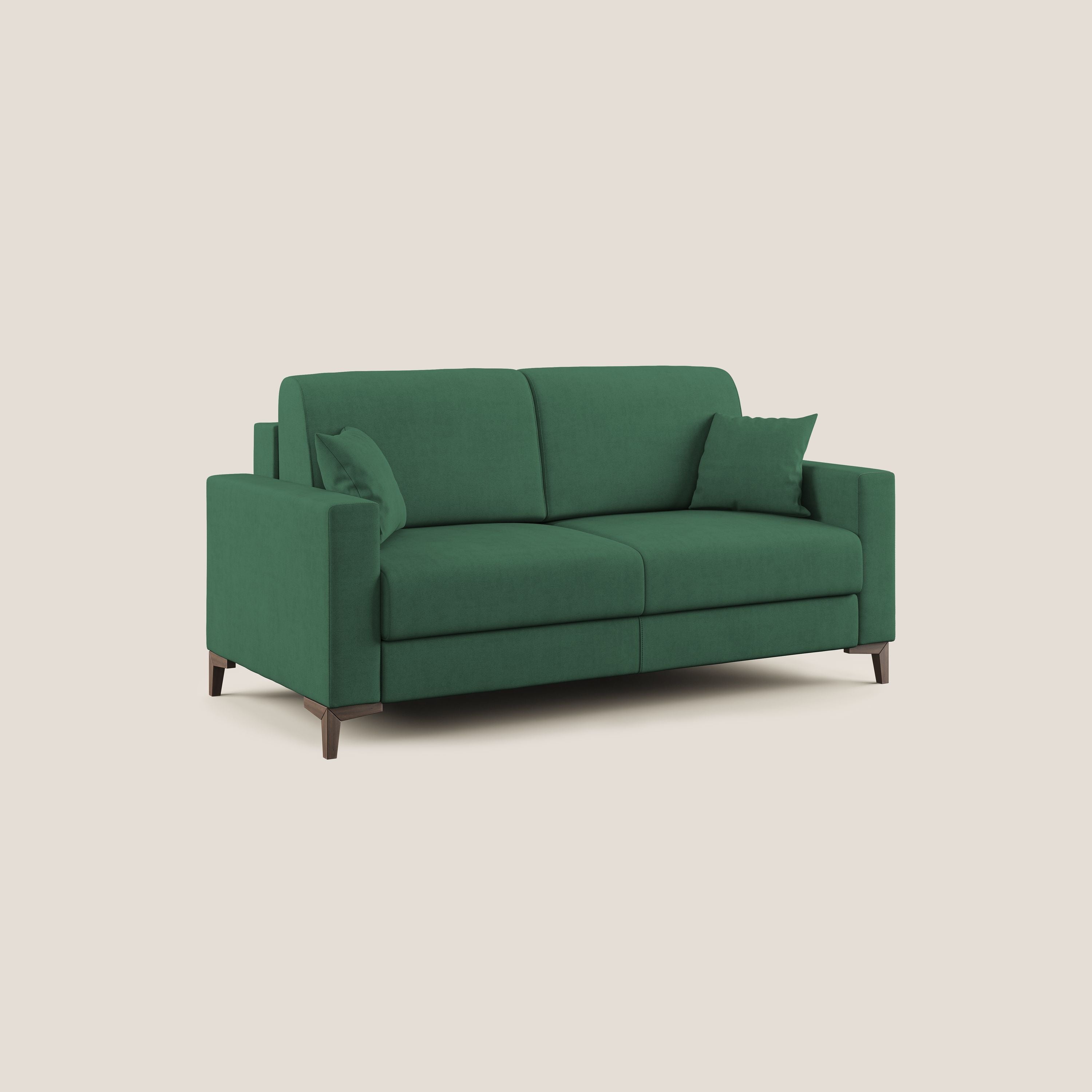 Kafka divano letto matrimoniale in morbido tessuto impermeabile T02 verde - divani.store