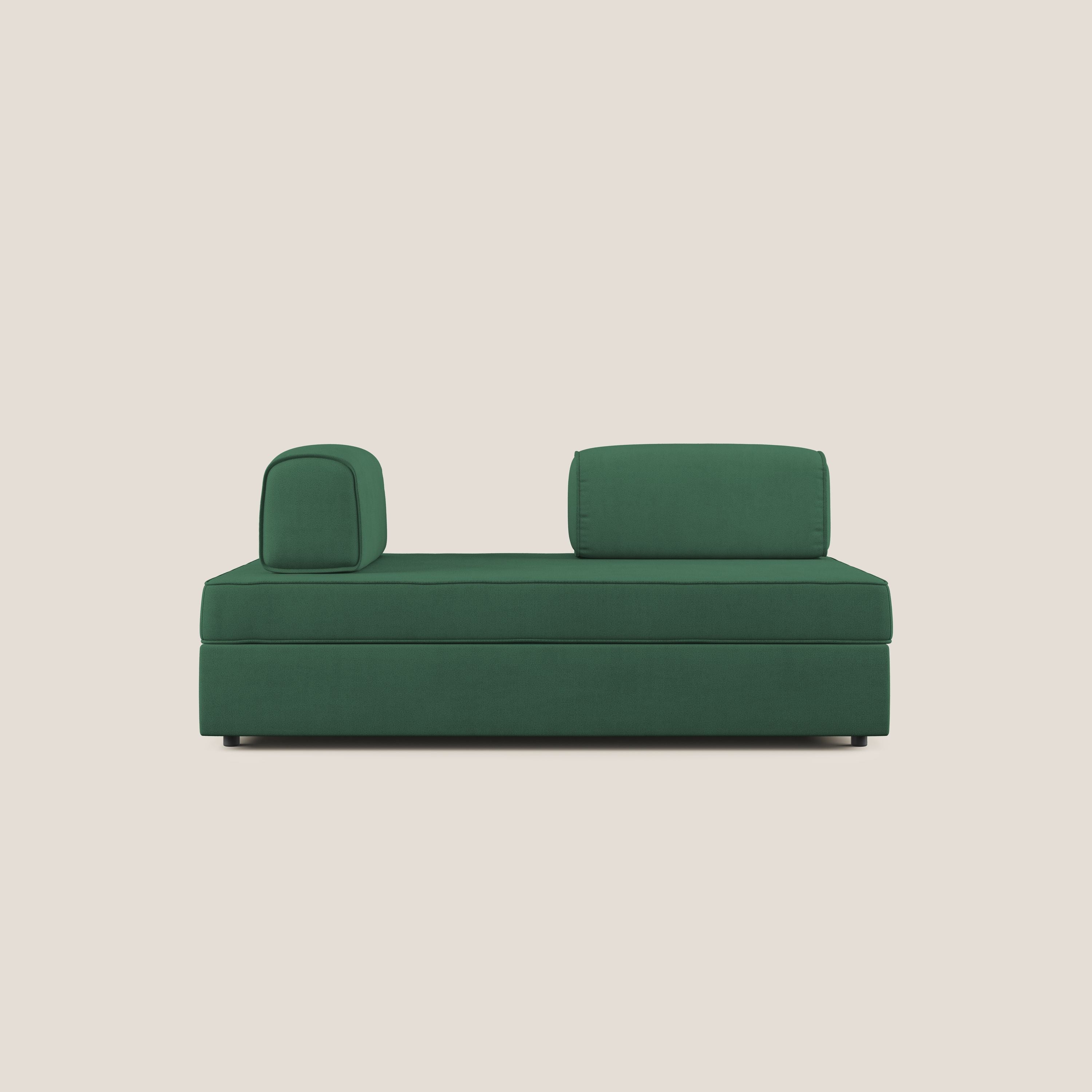 Liberty divano con pouf estraibile e schienali movibili in tessuto morbido impermeabile T02 verde - divani.store