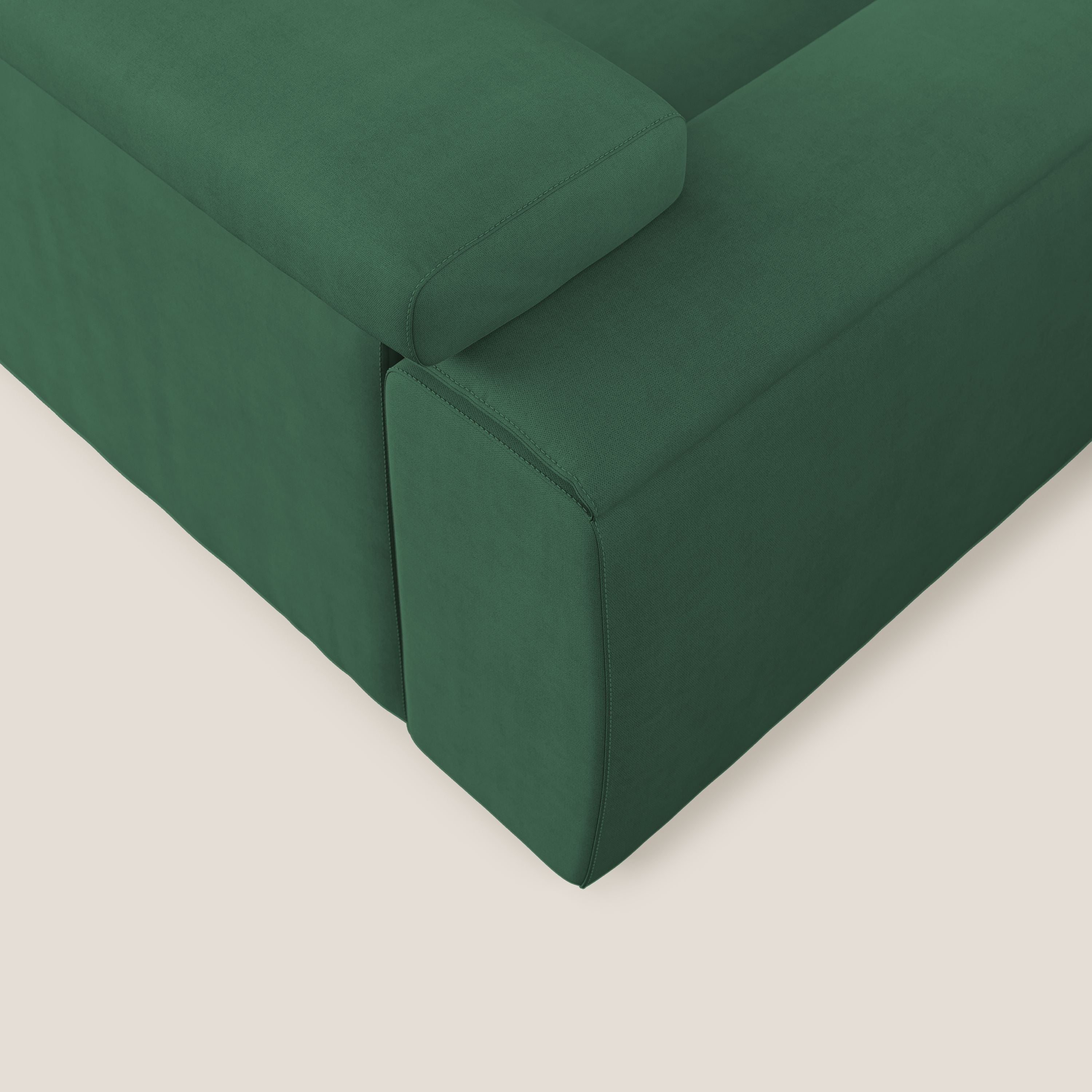 Zeno Divano con pouf estraibile poggiapiedi in tessuto morbido impermeabile T02 verde - divani.store
