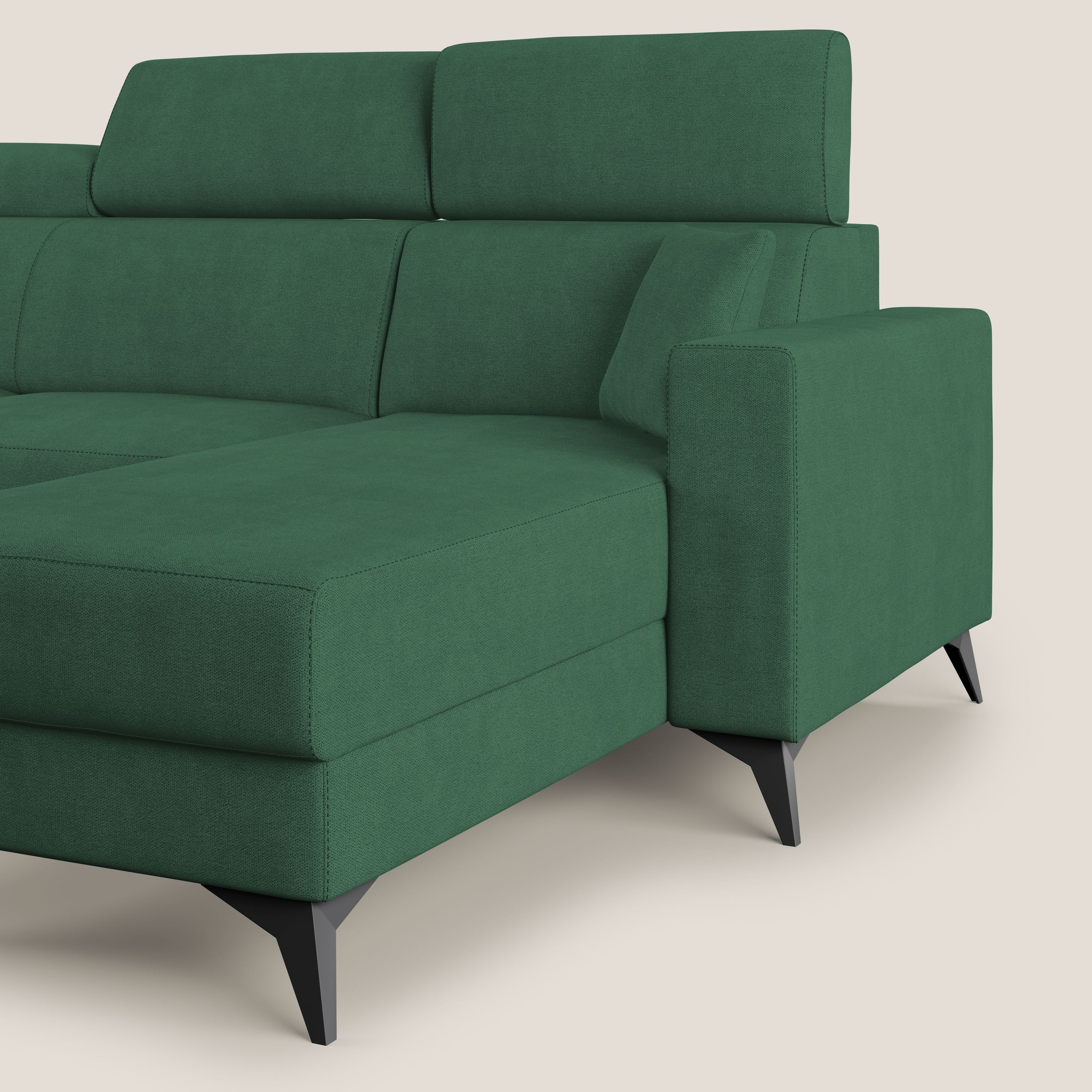 Pegaso divano letto angolare con poggiatesta reclinabili e rivestimento impermeabile T02 verde - divani.store