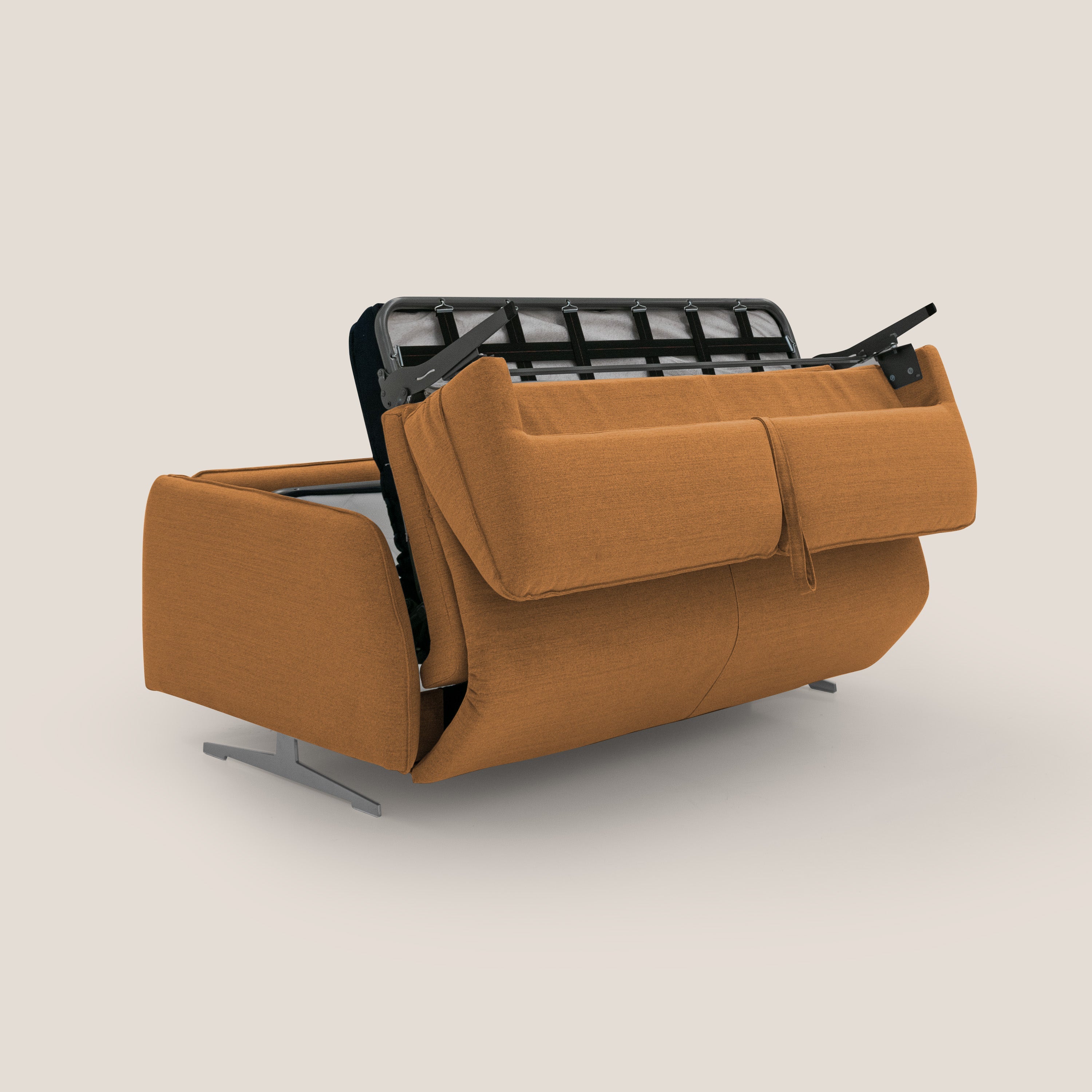 Texas Divano letto matrimoniale moderno in tessuto impermeabile T19 arancio - divani.store