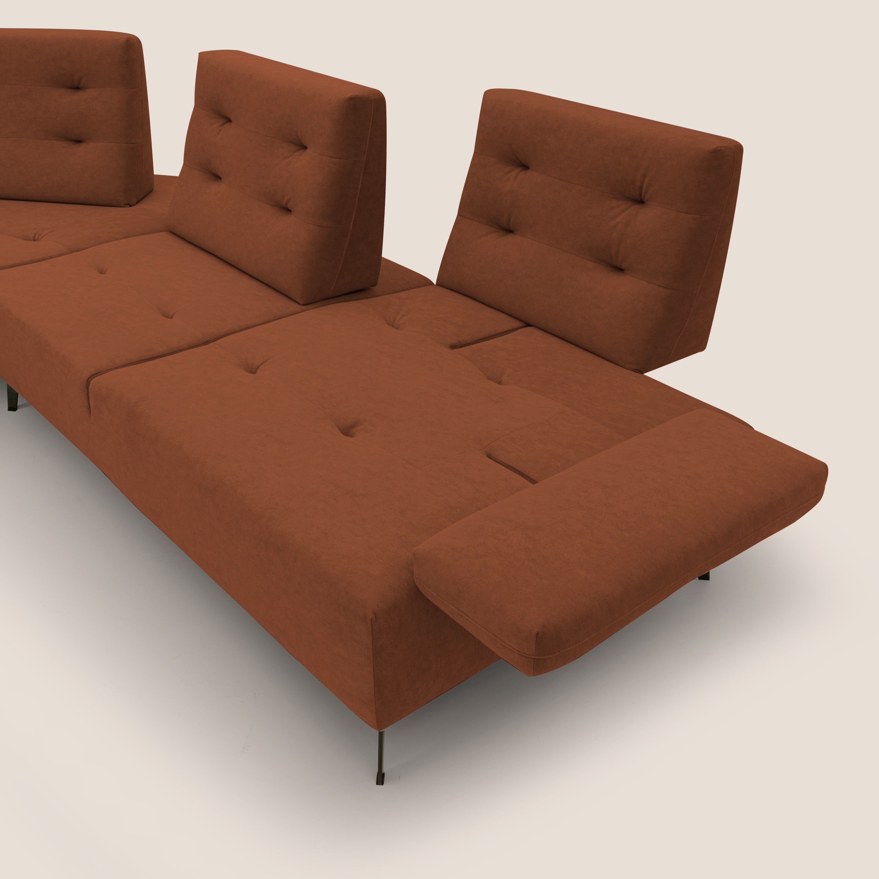 Lugano Divano angolare con schienali traslanti in microfibra effetto velluto T09 ruggine - divani.store