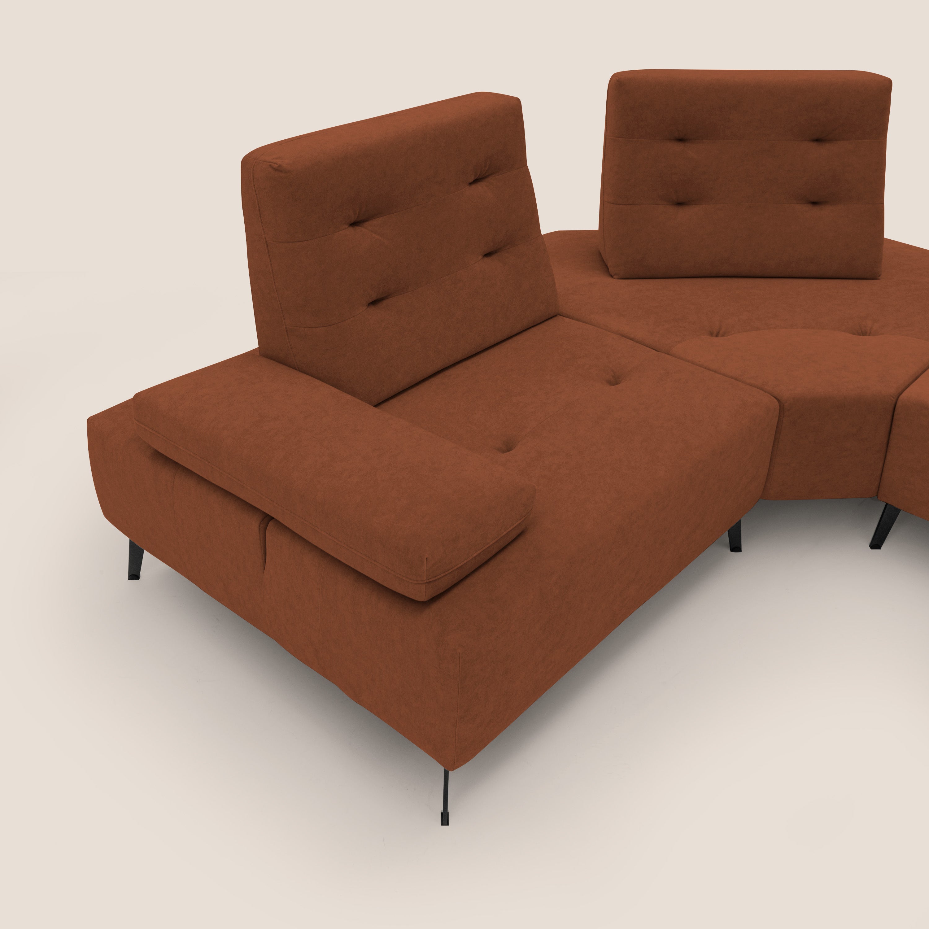 Lugano Divano angolare con schienali traslanti in microfibra effetto velluto T09 ruggine - divani.store