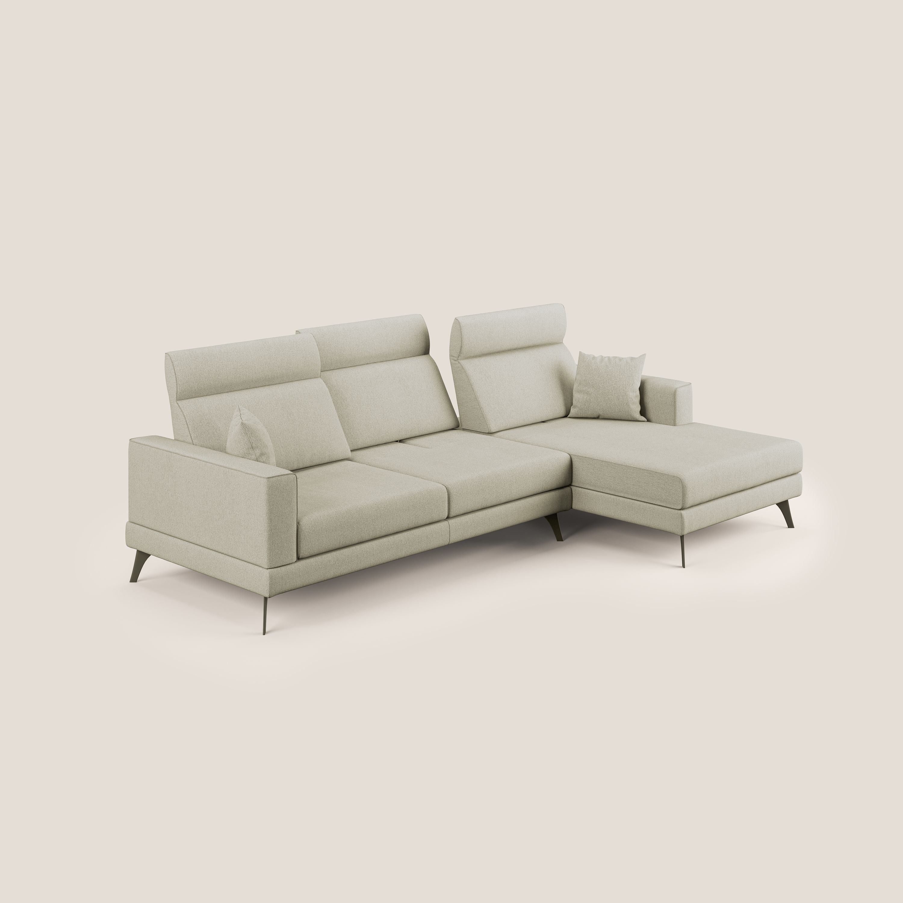 Slide Divano angolare con schienali traslanti e poggiatesta regolabili in tessuto smacchiabile T05 panna - divani.store