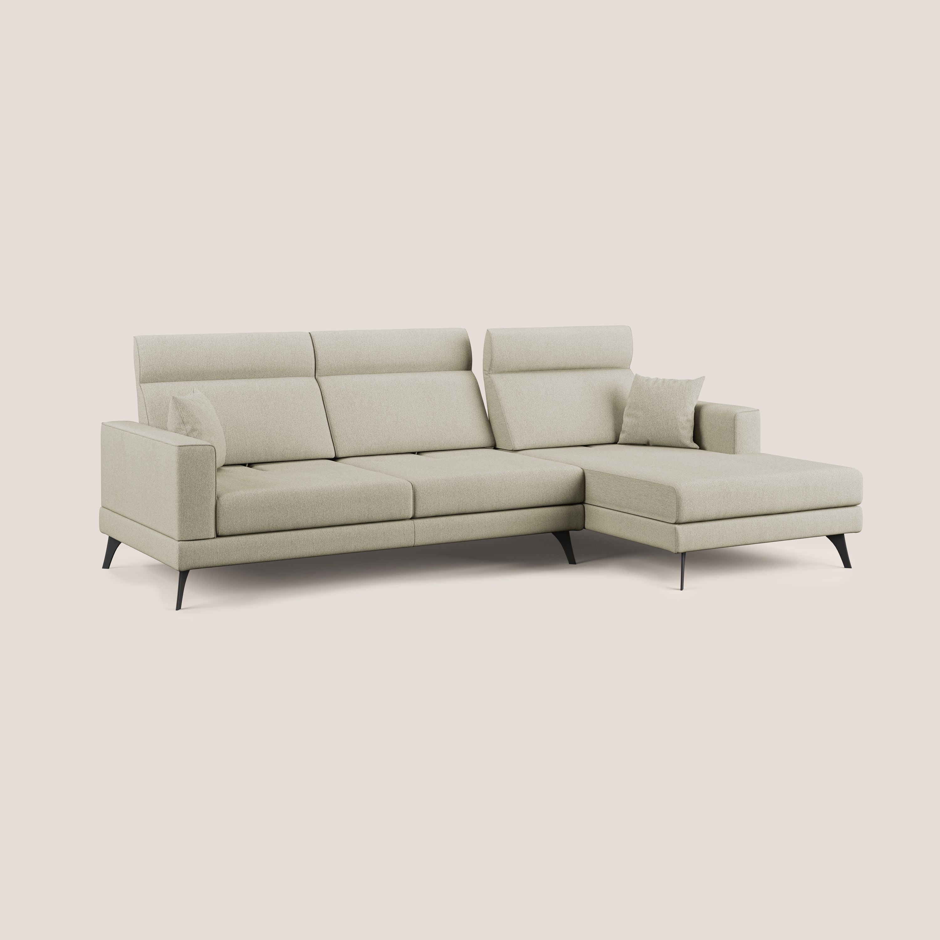 Slide Divano angolare con schienali traslanti e poggiatesta regolabili in tessuto smacchiabile T05 panna - divani.store