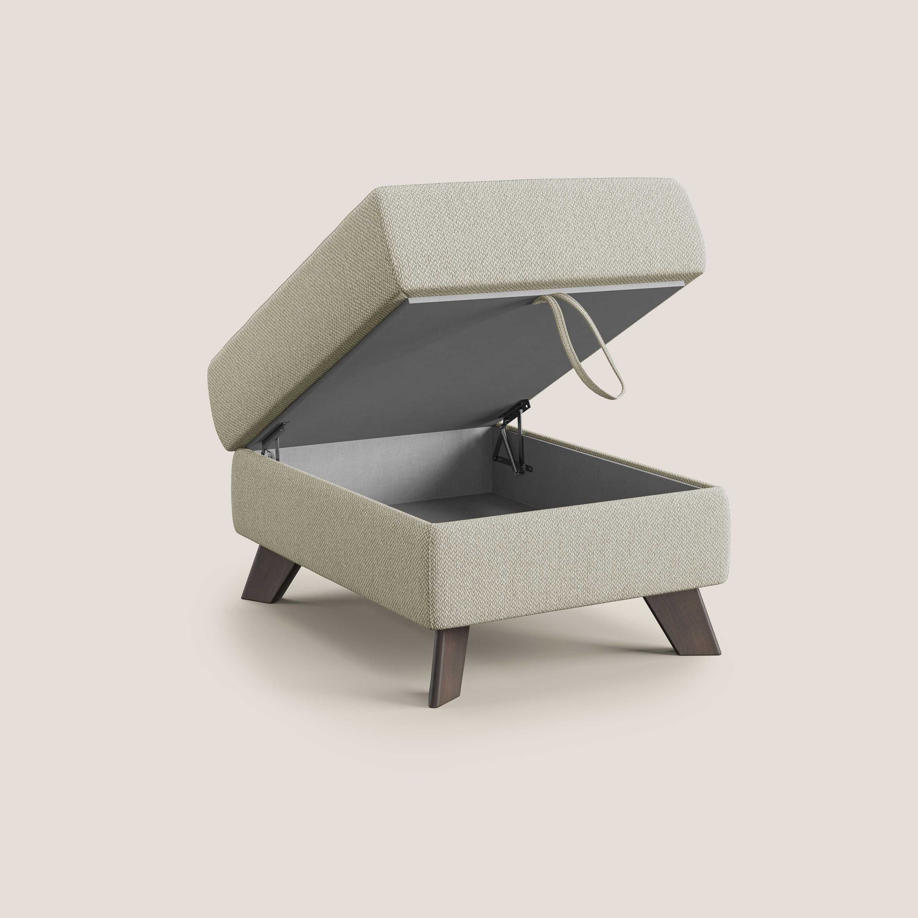 Moon Pouf contenitore e piedini alti in tessuto smacchiabile con acqua T05 panna - divani.store