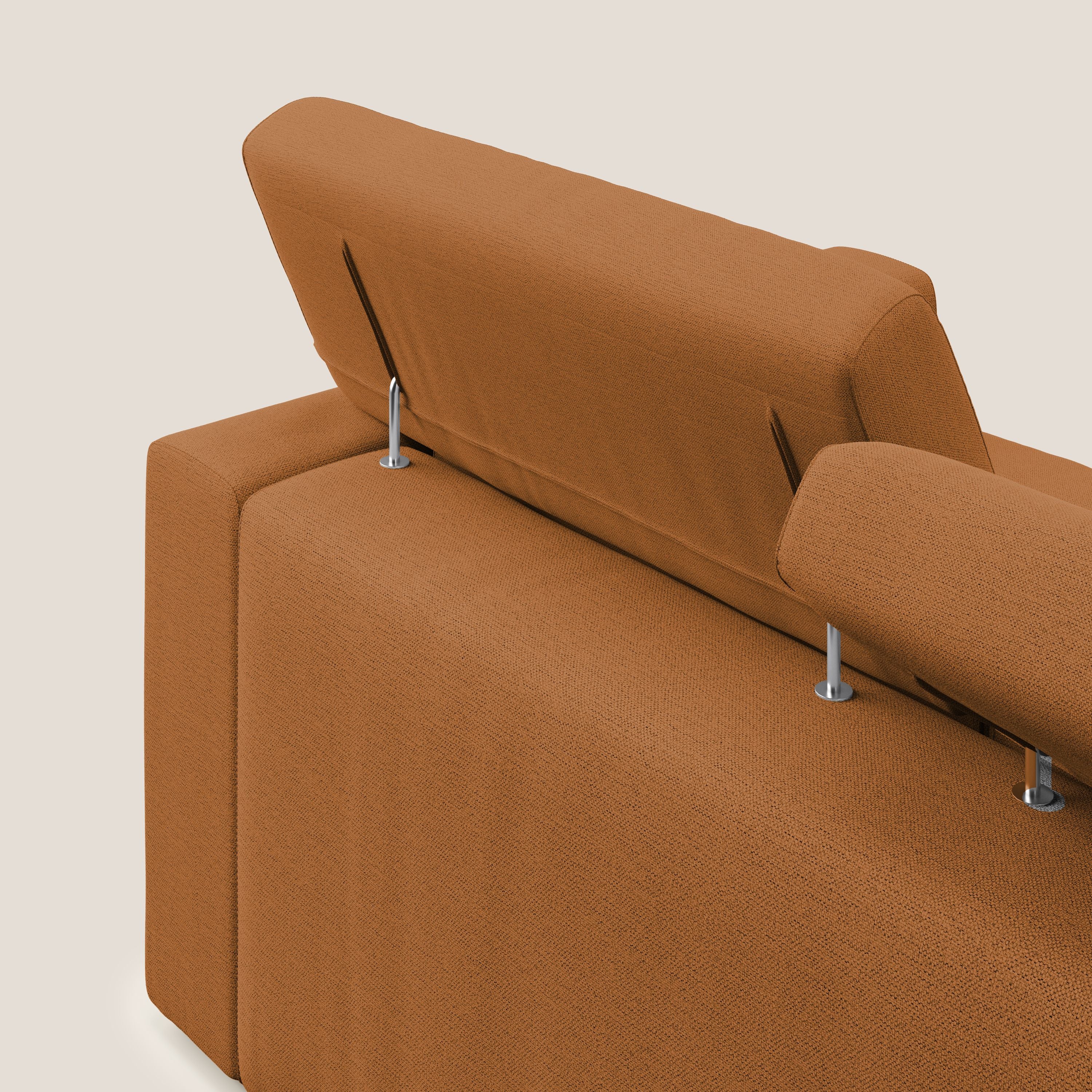 Dylan divano a 3 sedute con pouf estraibile poggiapiedi in tessuto fiammato simil cotone impermeabile T19 arancio - divani.store