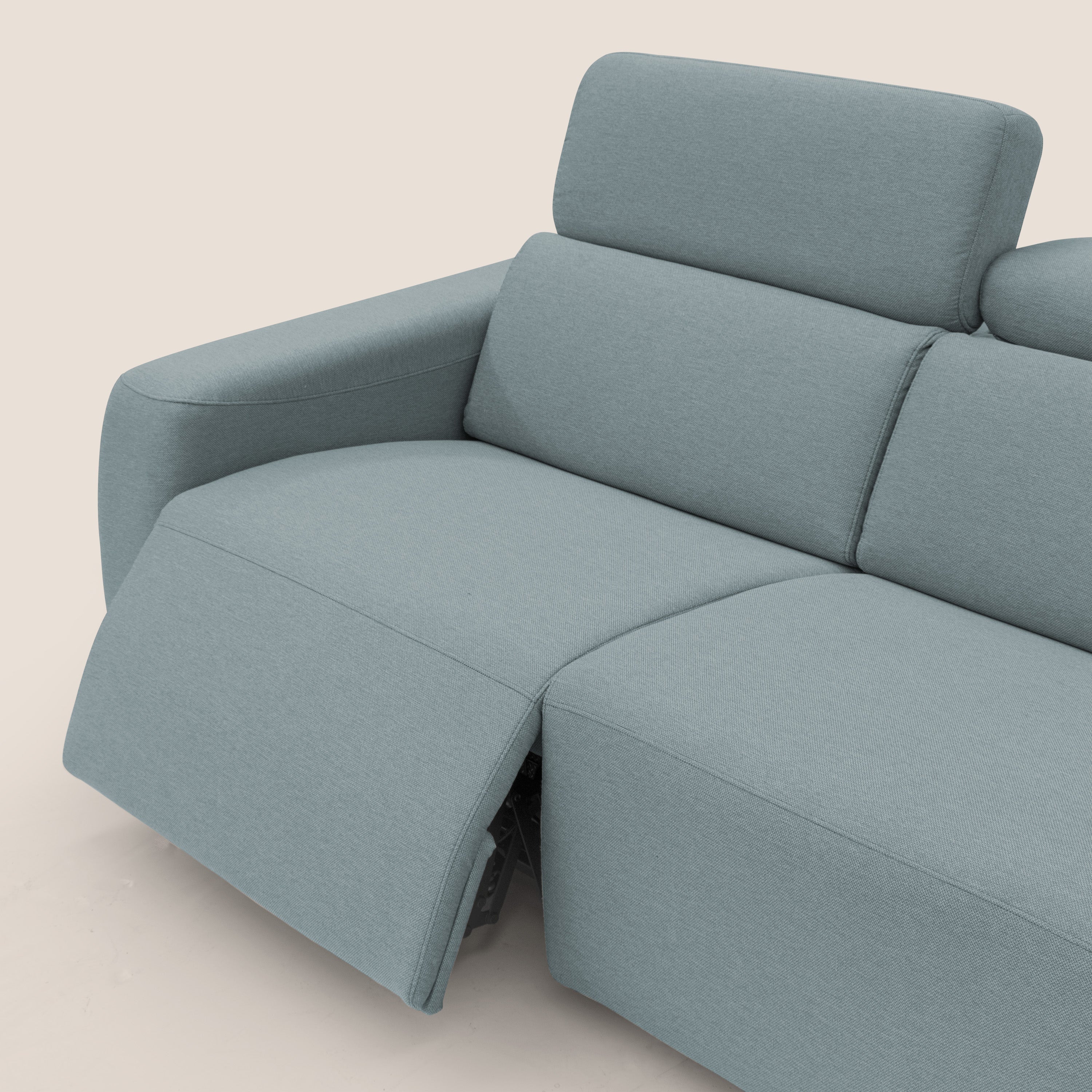 Poseidon divano letto + relax elettrico in tessuto smacchiabile impermeabile T05 carta da zucchero - divani.store