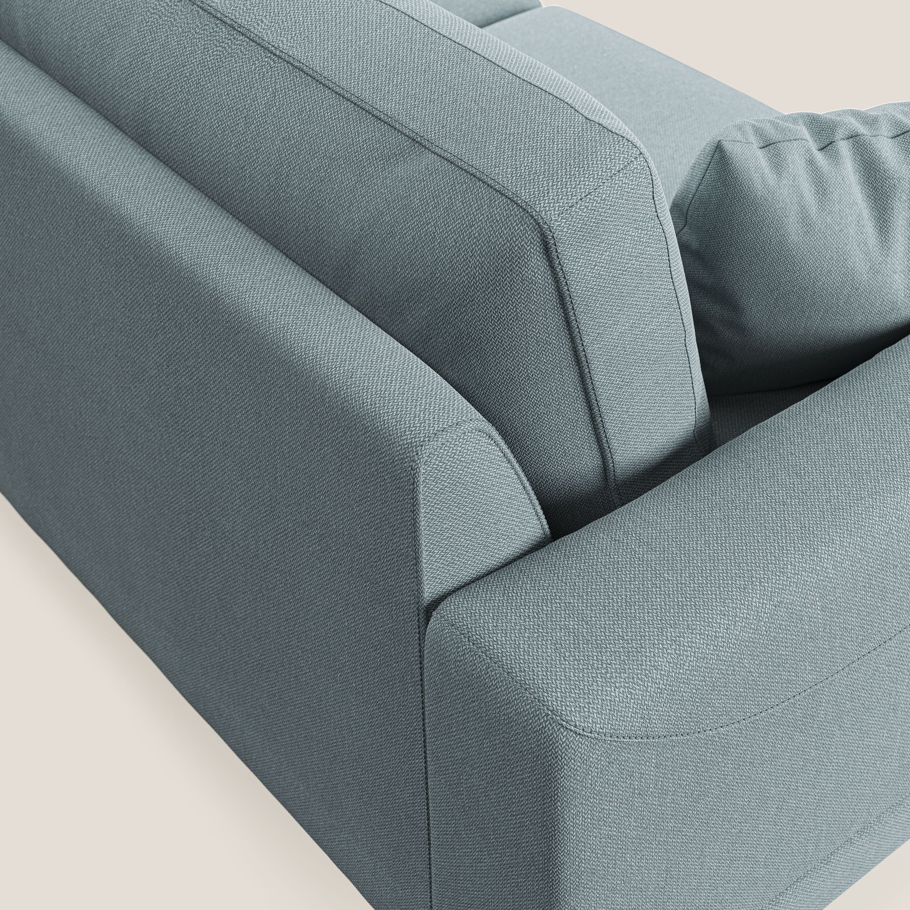 Dorian divano moderno angolare con penisola in tessuto morbido antimacchia T05 carta da zucchero - divani.store