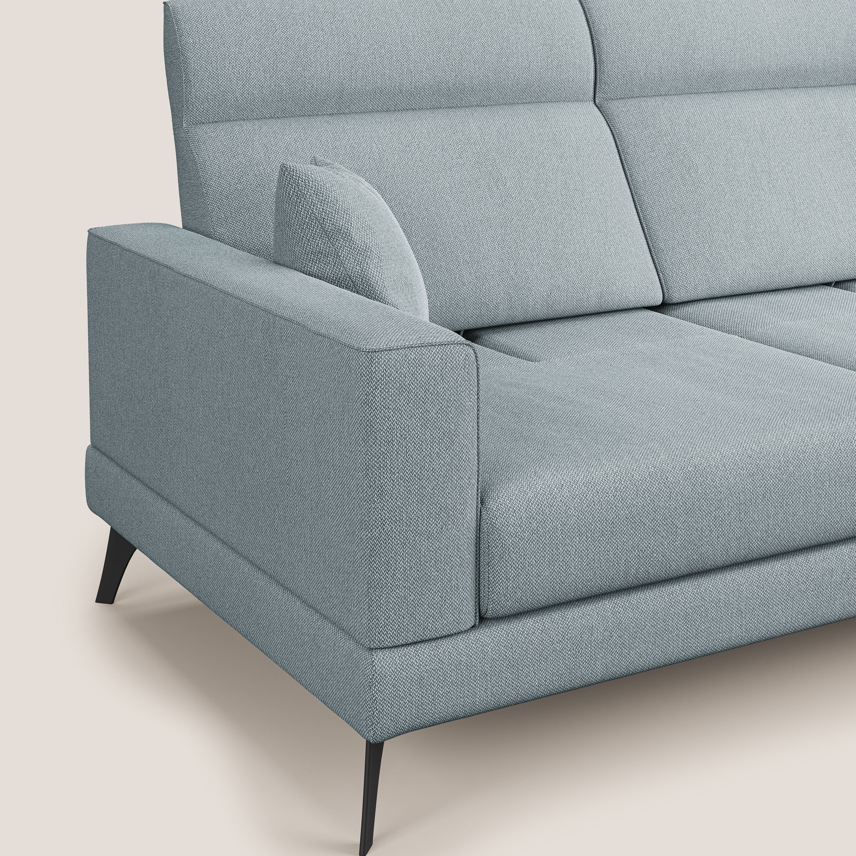 Slide Divano angolare con schienali traslanti e poggiatesta regolabili in tessuto smacchiabile T05 carta da zucchero - divani.store