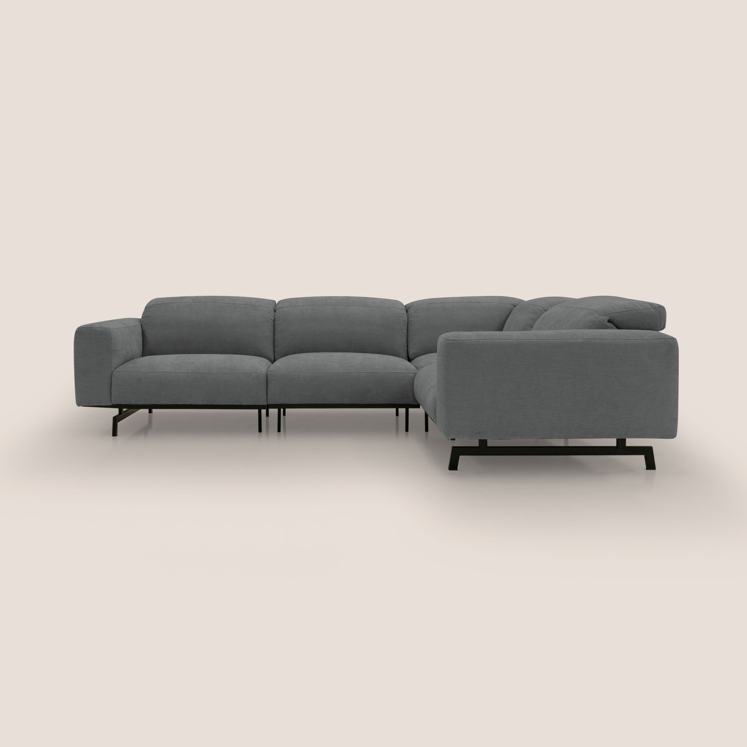 Sakura divano in piuma d'oca angolare REVERSIBILE in morbido tessuto fiammato impermeabile T14 grigio - divani.store