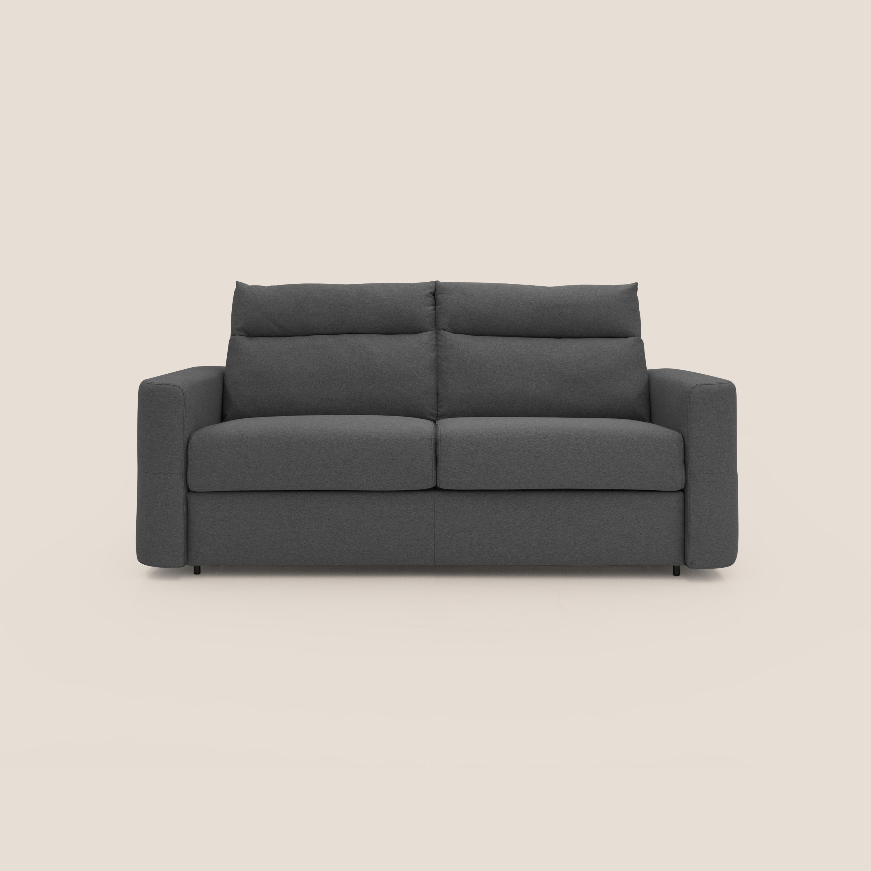 Cupido Divano letto materasso H18 cm e schienale alto in tessuto impermeabile simil cotone T13 antracite - divani.store