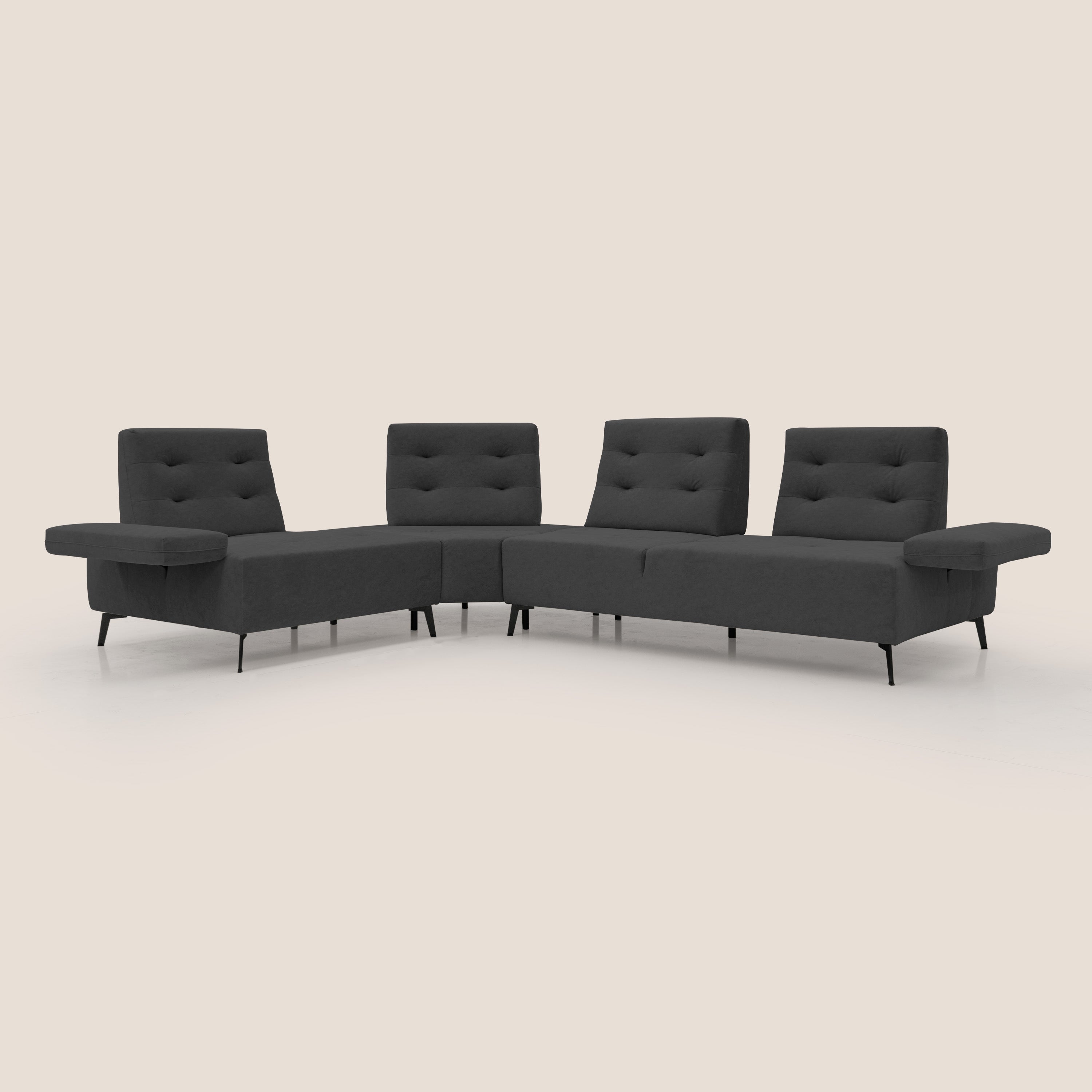Lugano Divano angolare con schienali traslanti in microfibra effetto velluto T09 antracite - divani.store