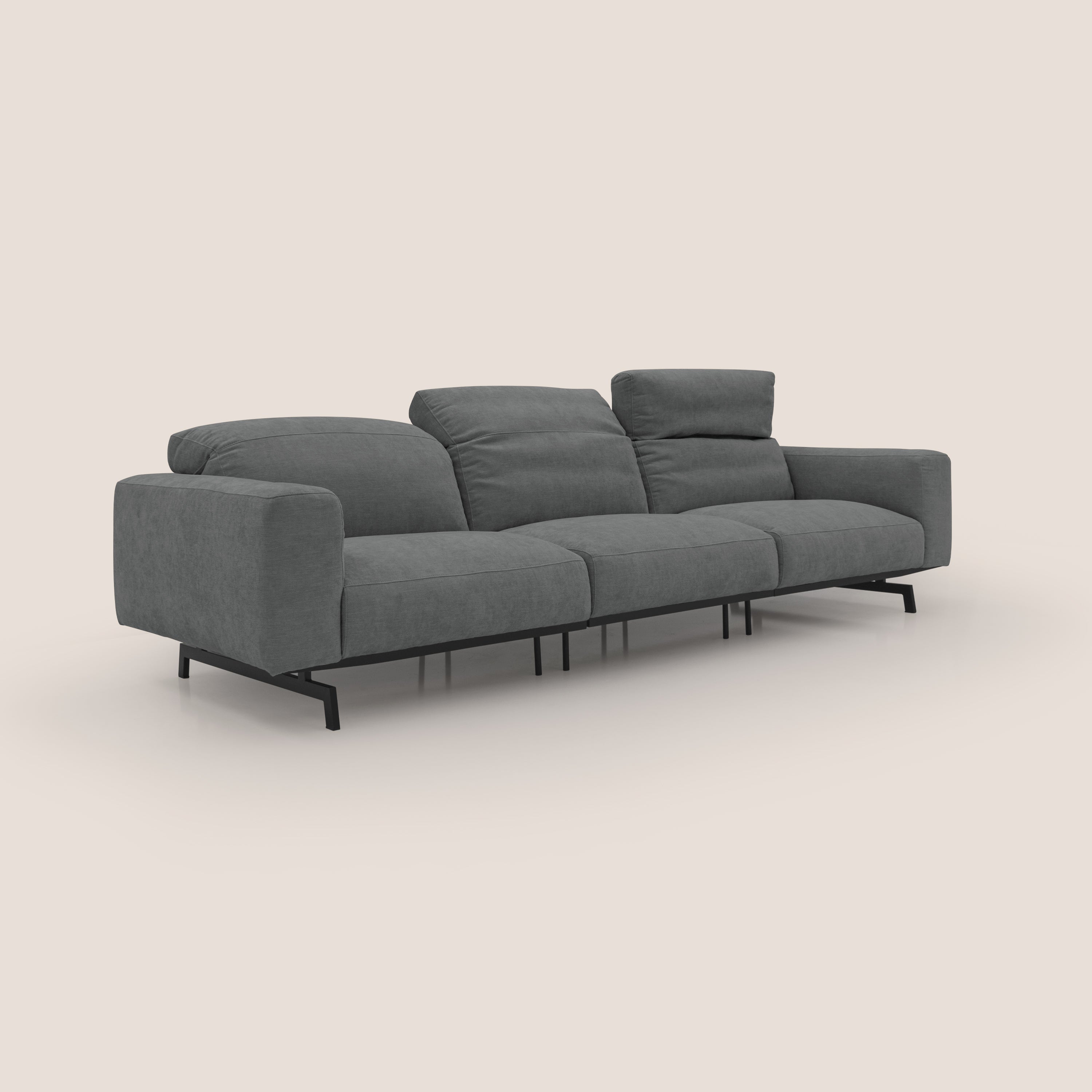 Sakura divano in piuma d'oca modulare a 3 sedute in morbido tessuto fiammato impermeabile T14 grigio - divani.store