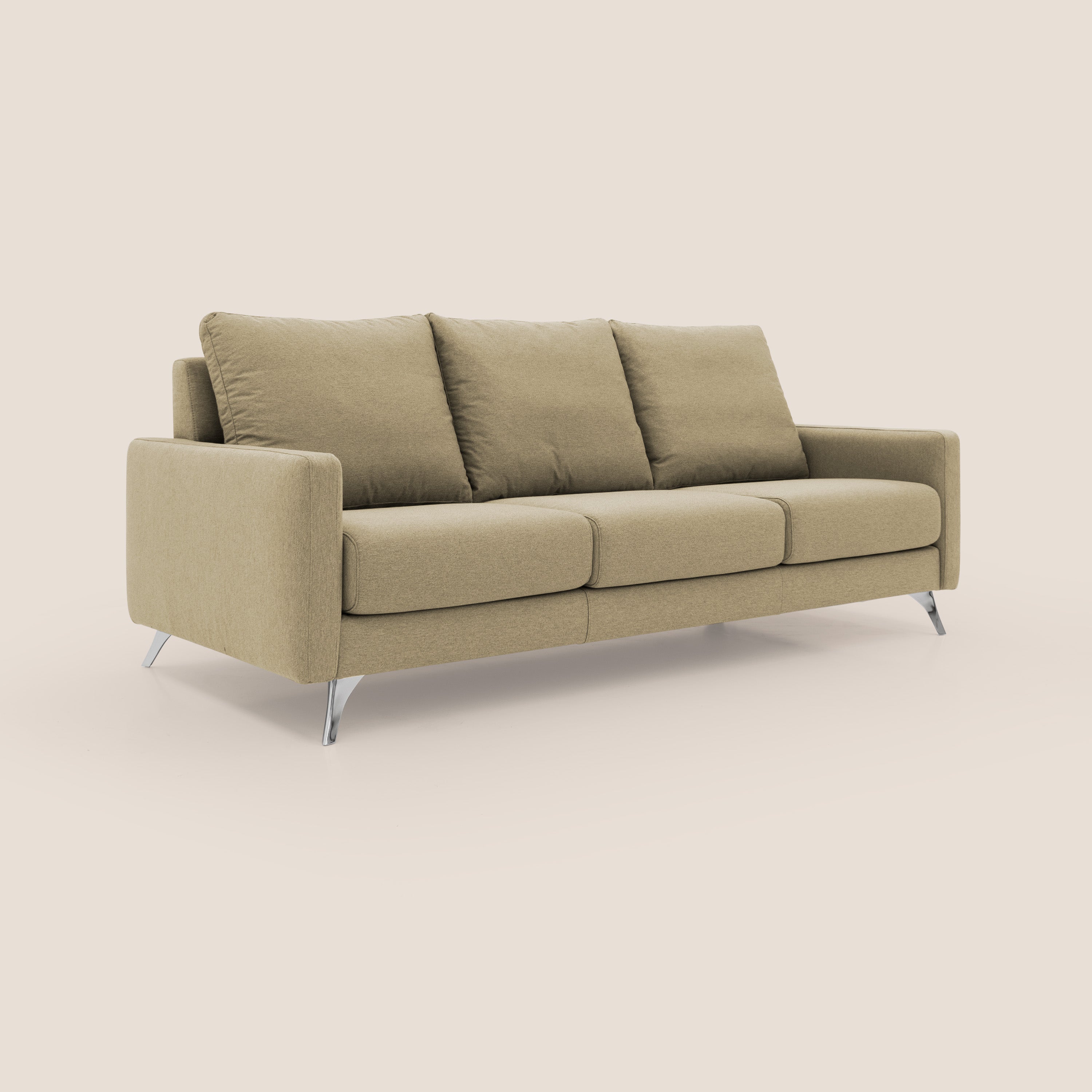 Klimt divano con 3 sedute allungabili e schienali in piuma d'oca in tessuto smacchiabile T05 cammello - divani.store