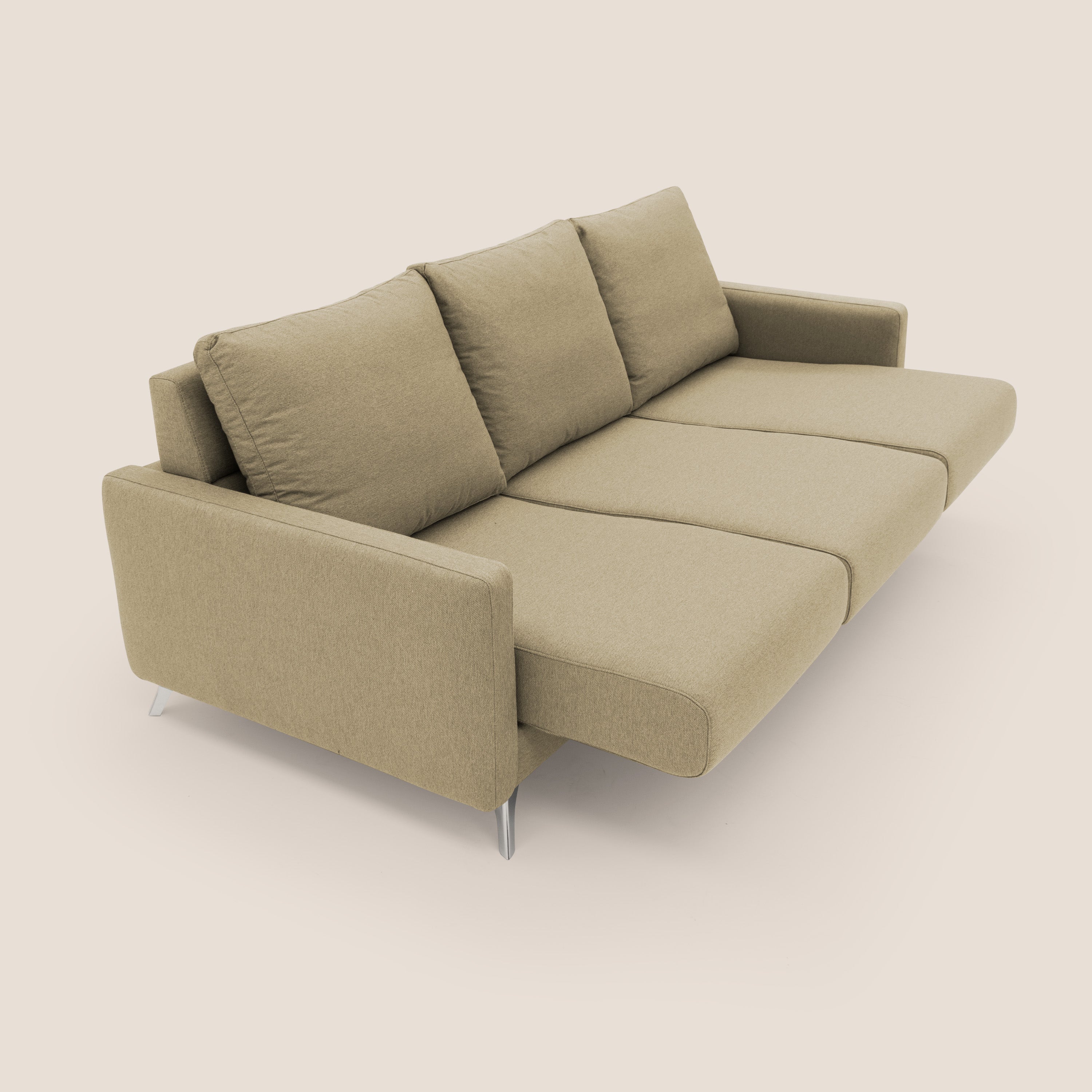 Klimt divano con 3 sedute allungabili e schienali in piuma d'oca in tessuto smacchiabile T05 cammello - divani.store