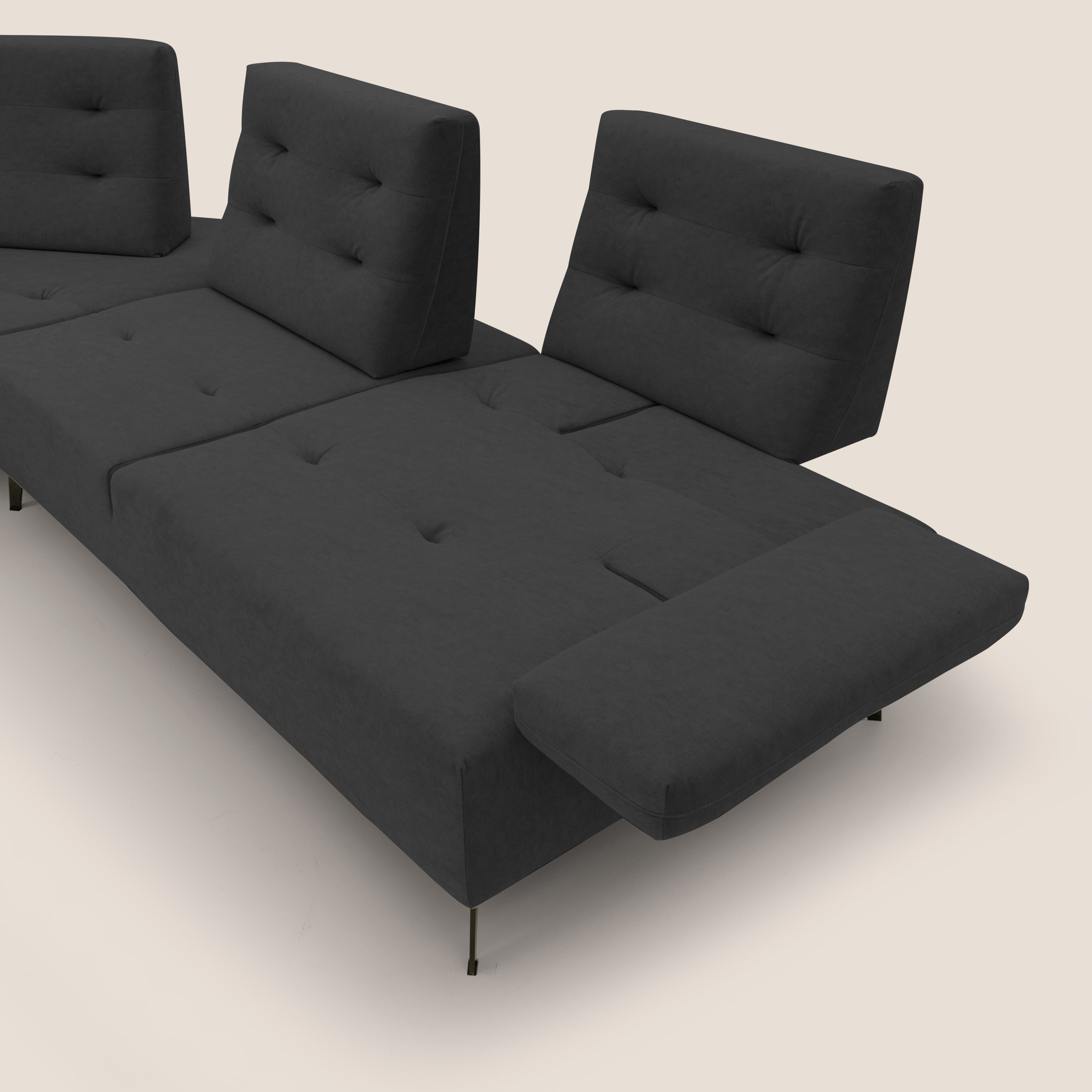 Lugano Divano angolare con schienali traslanti in microfibra effetto velluto T09 antracite - divani.store