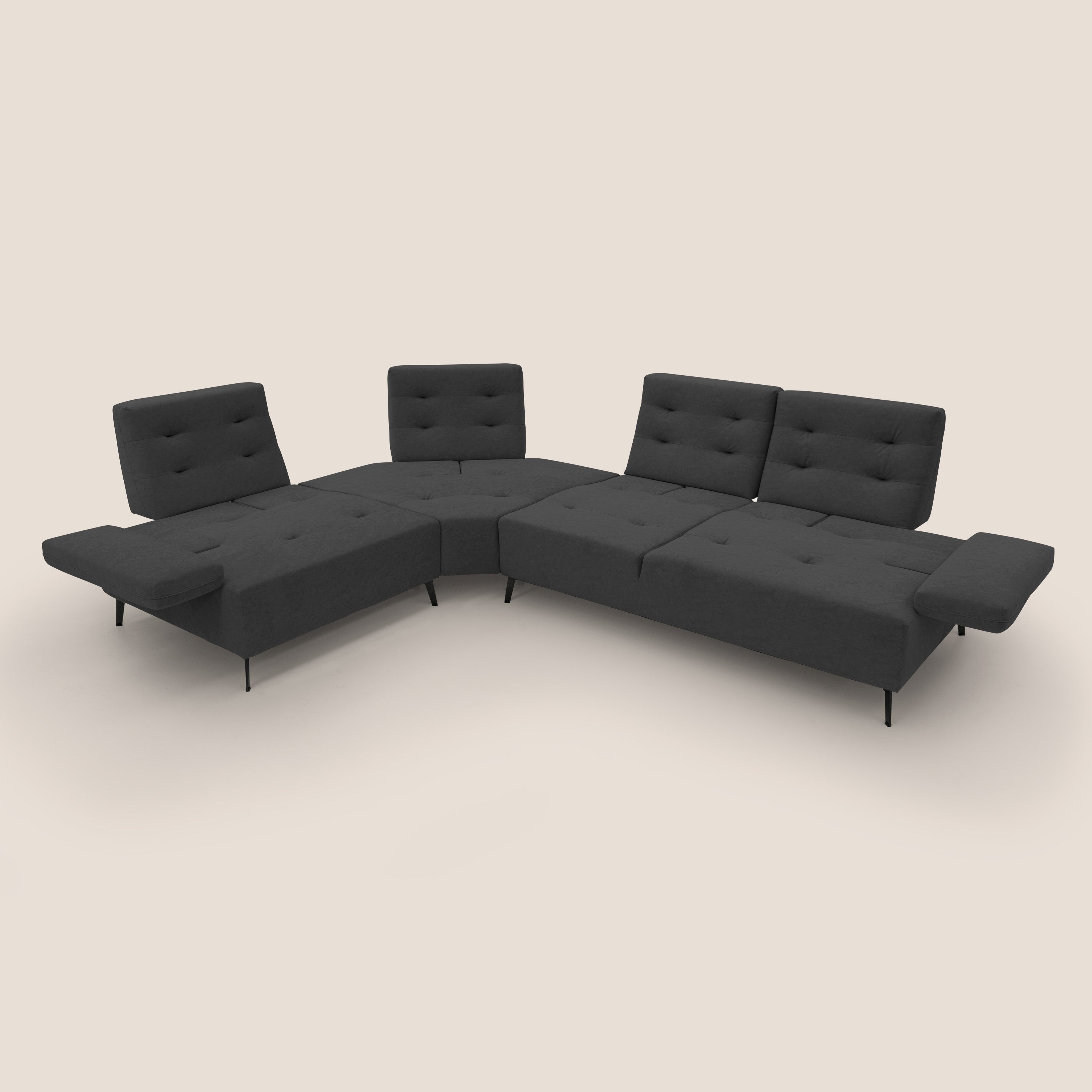 Lugano Divano angolare con schienali traslanti in microfibra effetto velluto T09 antracite - divani.store