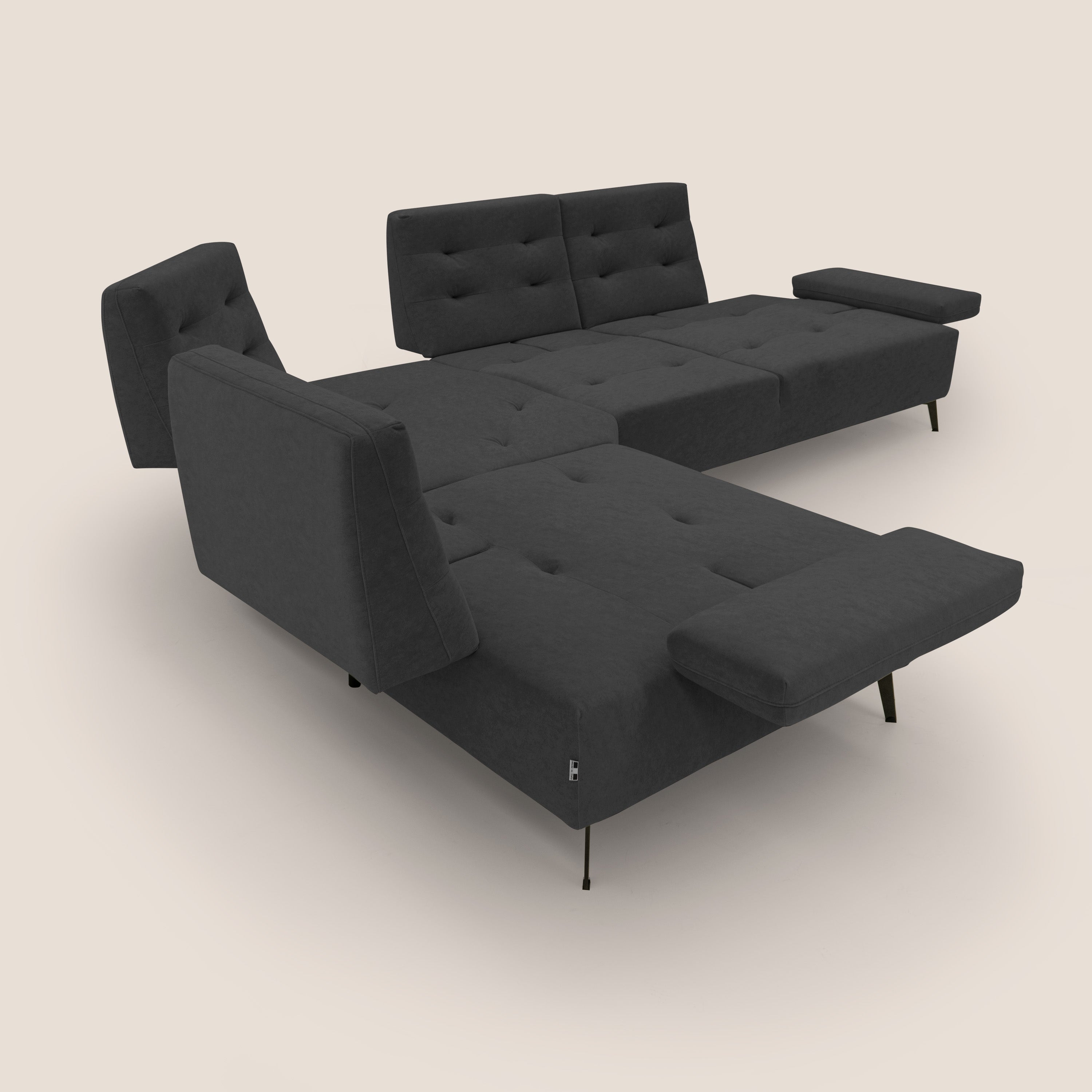 Lugano Divano angolare con schienali traslanti in microfibra effetto velluto T09 antracite - divani.store