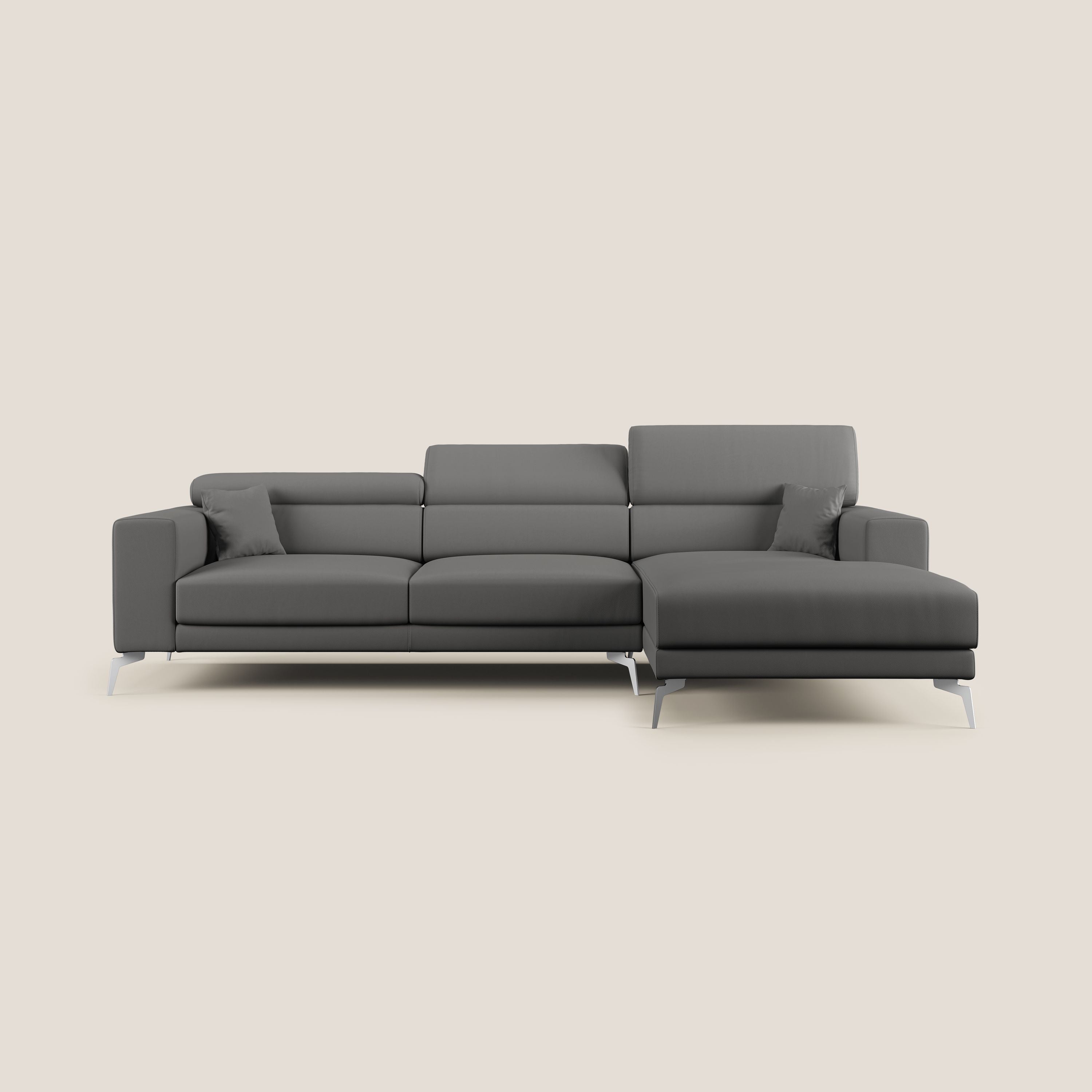 Blade Divano moderno angolare con poggiatesta reclinabili in Ecopelle T04 antracite - divani.store