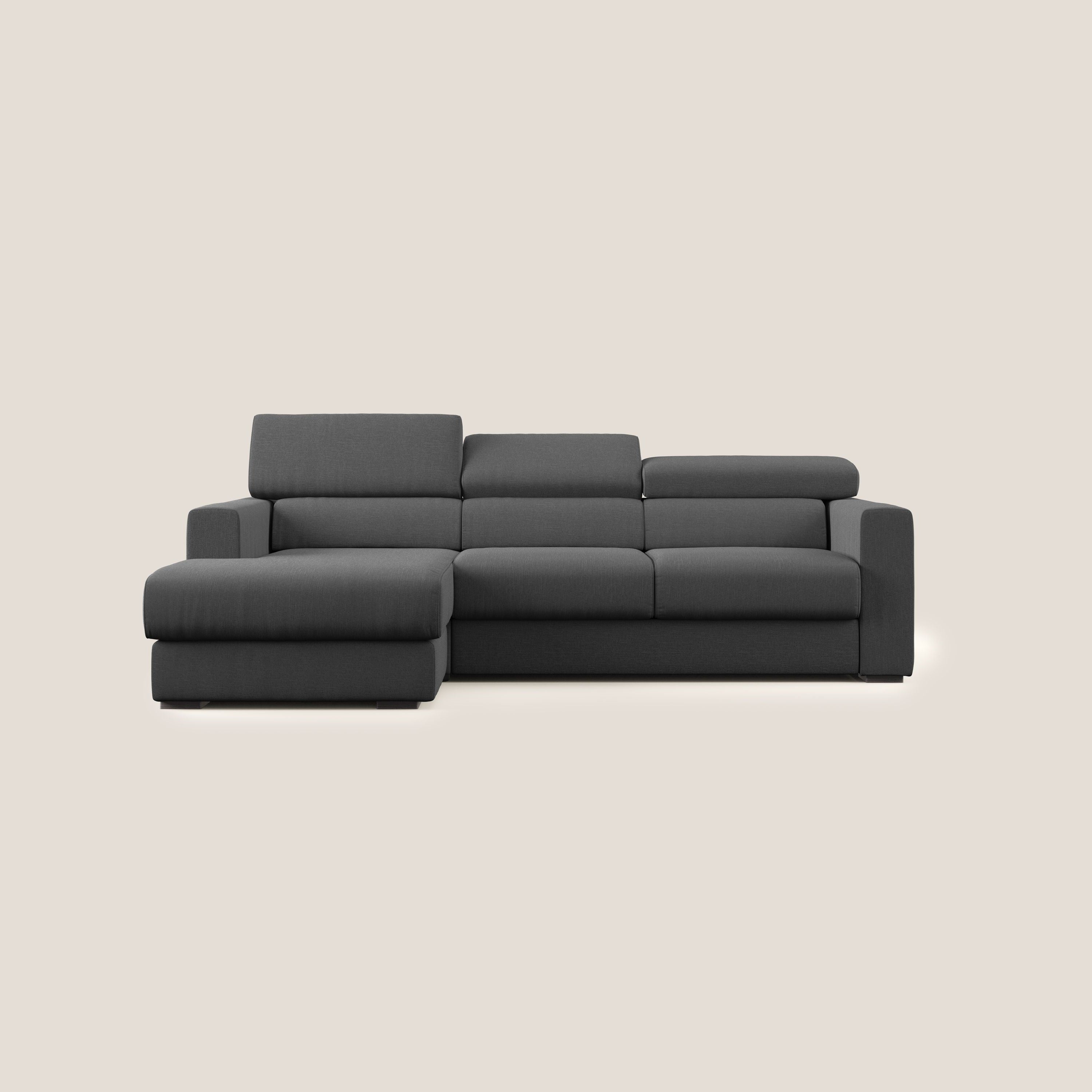 Dylan divano angolare con pouf estraibile poggiapiedi in tessuto simil cotone impermeabile T13 antracite - divani.store