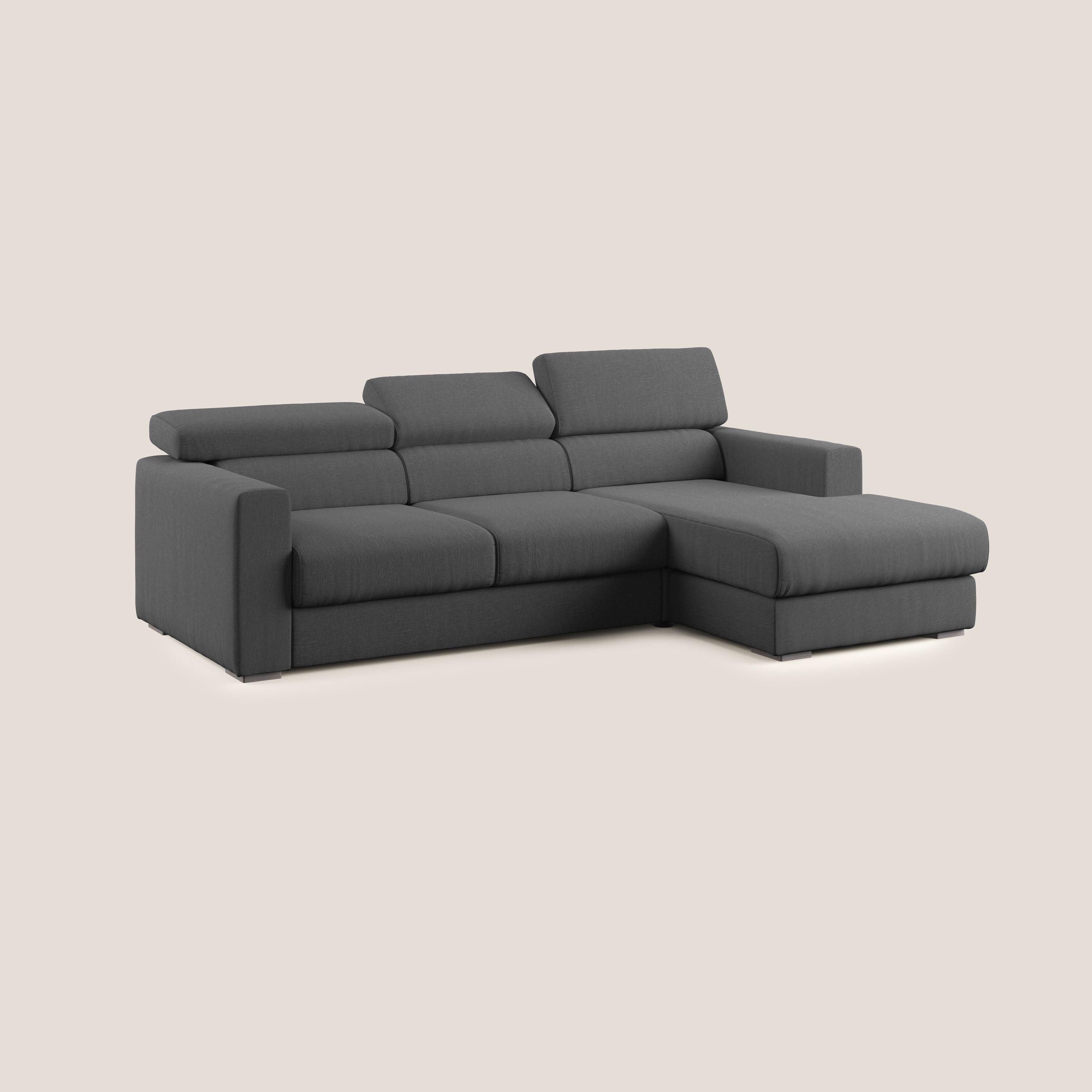 Dylan divano angolare con pouf estraibile poggiapiedi in tessuto simil cotone impermeabile T13 antracite - divani.store