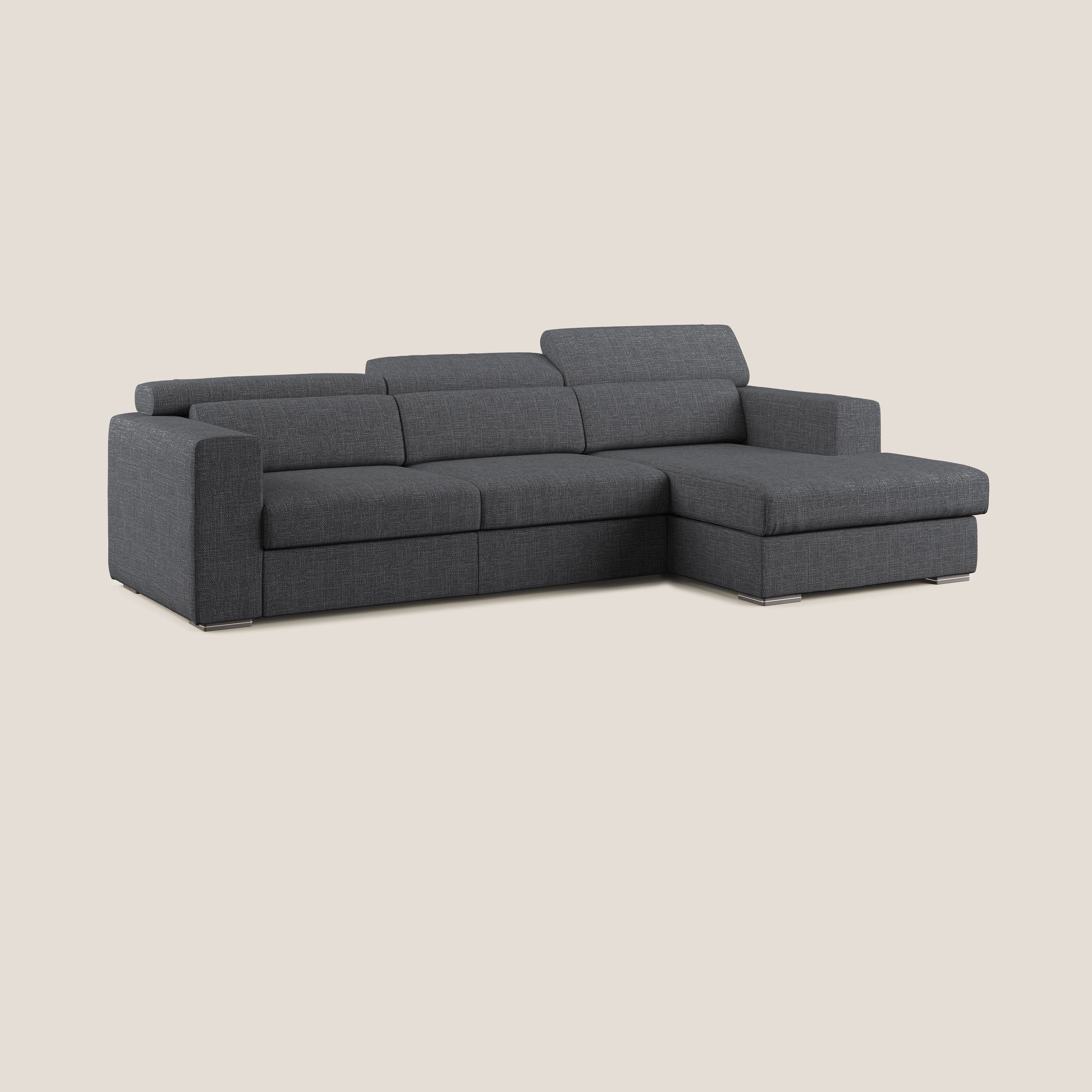 Vegas divano angolare con poggiatesta reclinabili in morbido tessuto impermeabile T06 antracite - divani.store
