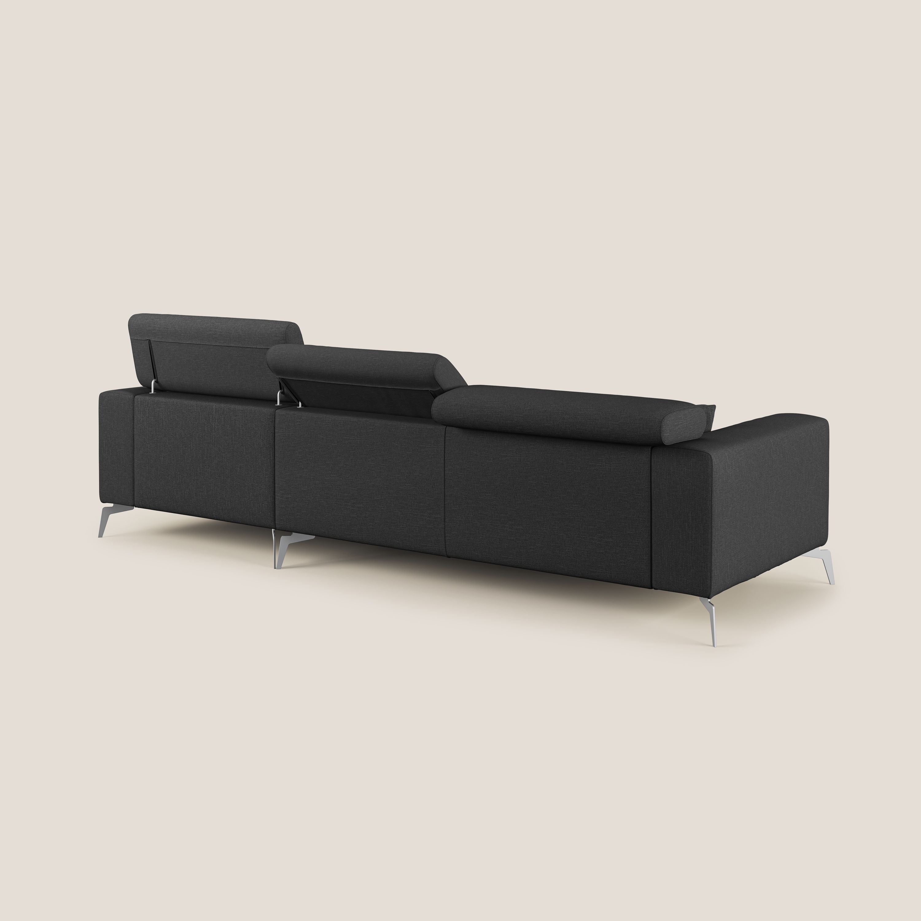 Blade Divano moderno angolare con poggiatesta reclinabili in tessuto impermeabile simil-cotone T13 antracite - divani.store