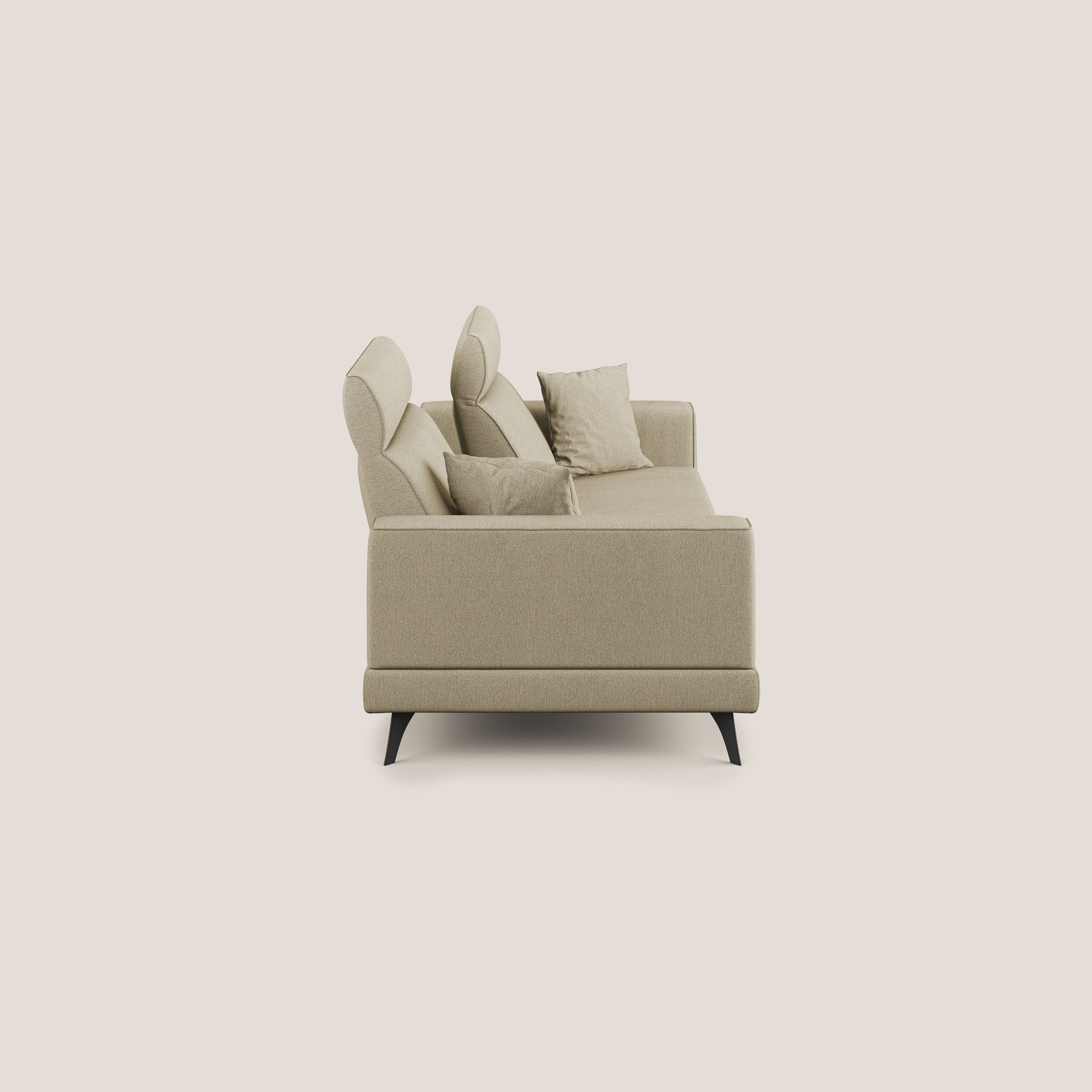 Slide Divano con schienali traslanti e poggiatesta in tessuto smacchiabile T05 cammello - divani.store