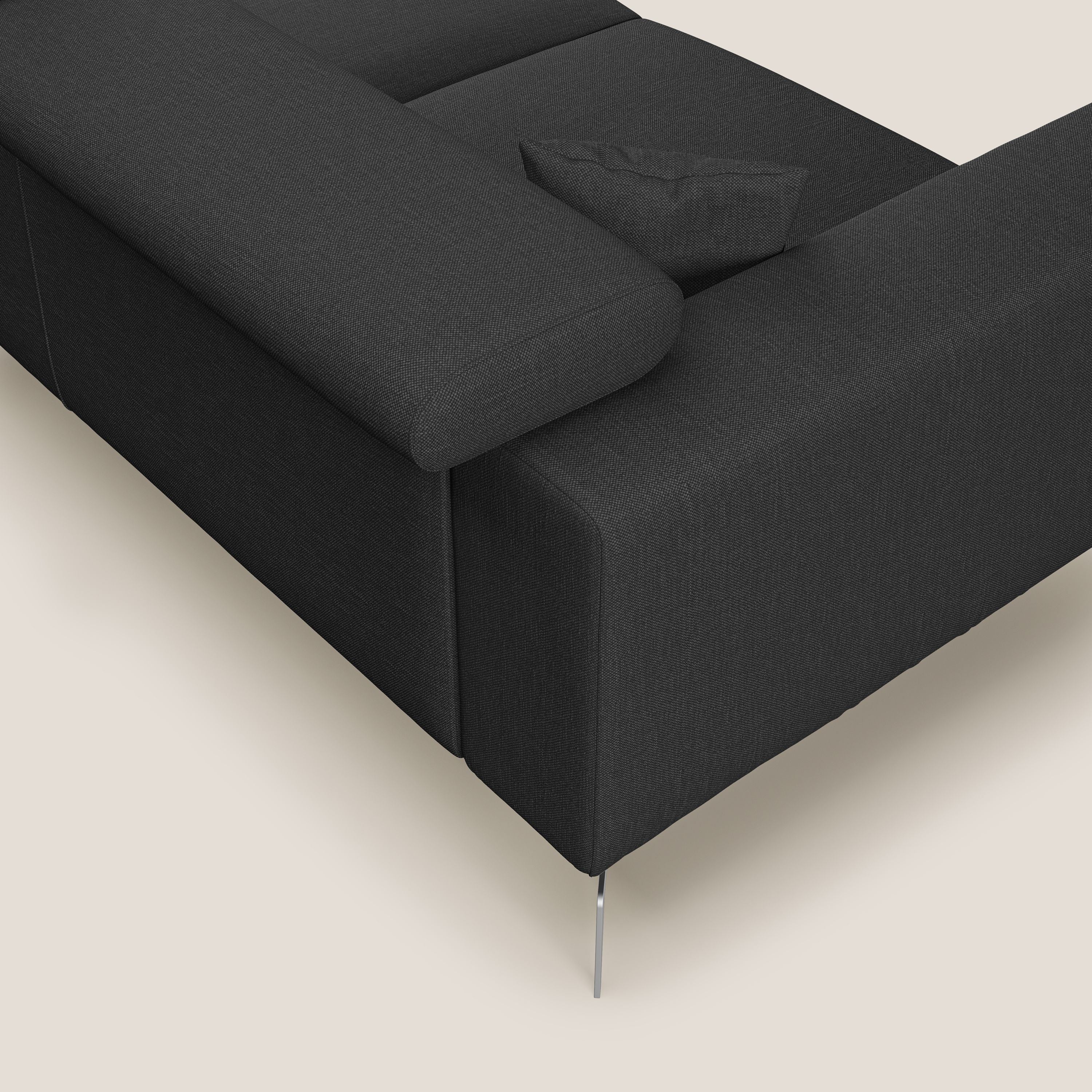 Blade Divano moderno angolare con poggiatesta reclinabili in tessuto impermeabile simil-cotone T13 antracite - divani.store