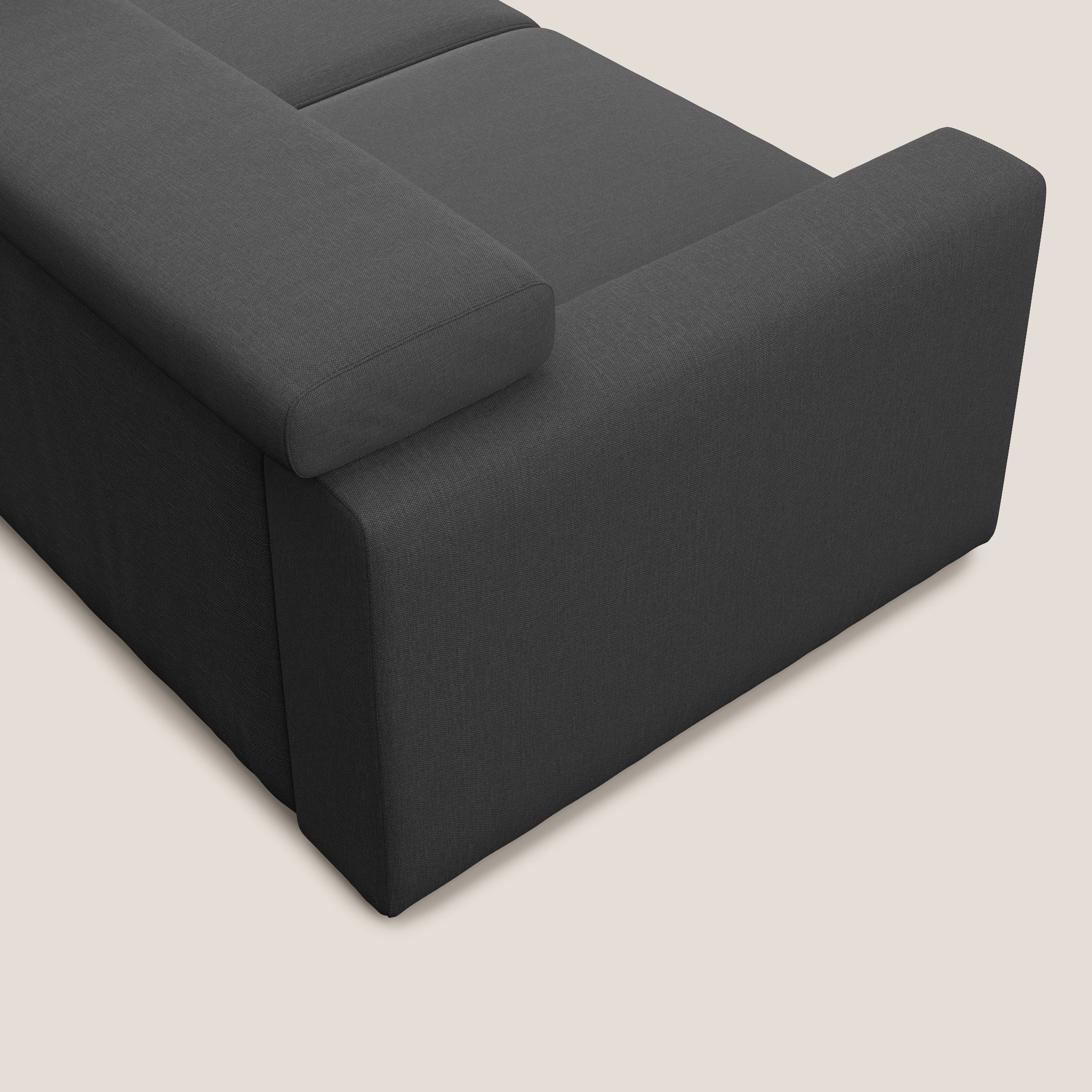 Dylan divano allungabile con pouf estraibile poggiapiedi in tessuto simil cotone impermeabile T13 antracite - divani.store