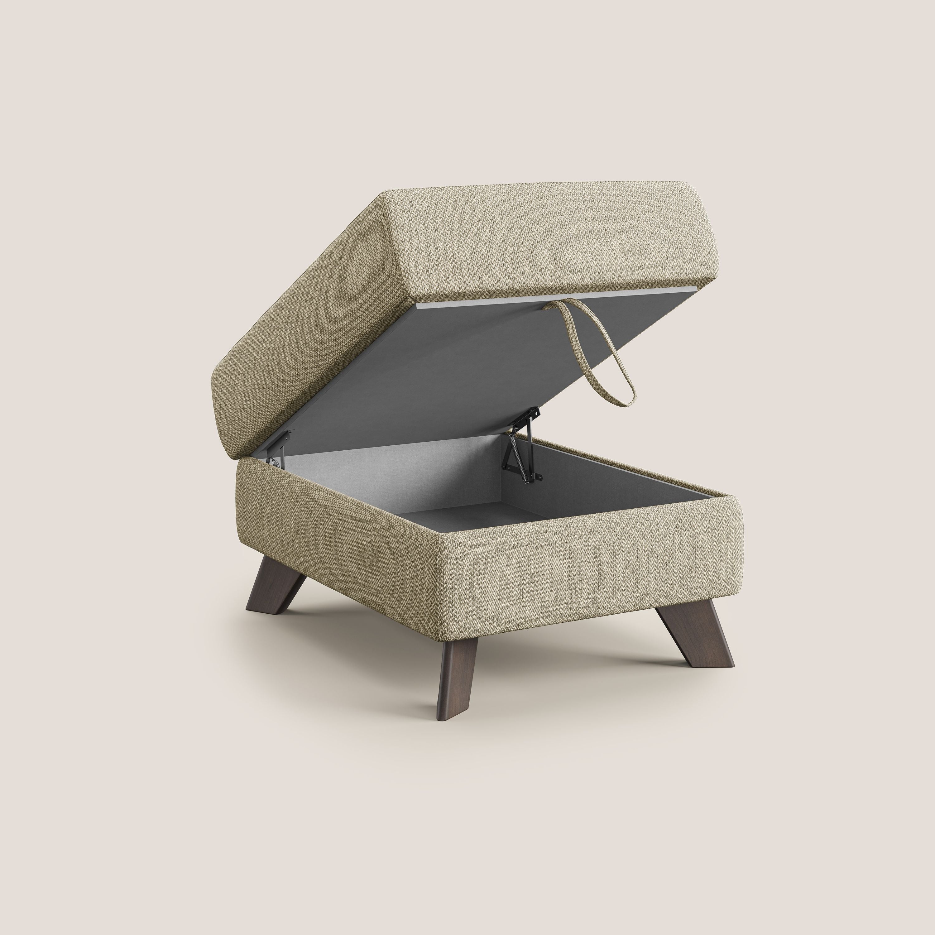 Moon Pouf contenitore e piedini alti in tessuto smacchiabile con acqua T05 cammello - divani.store