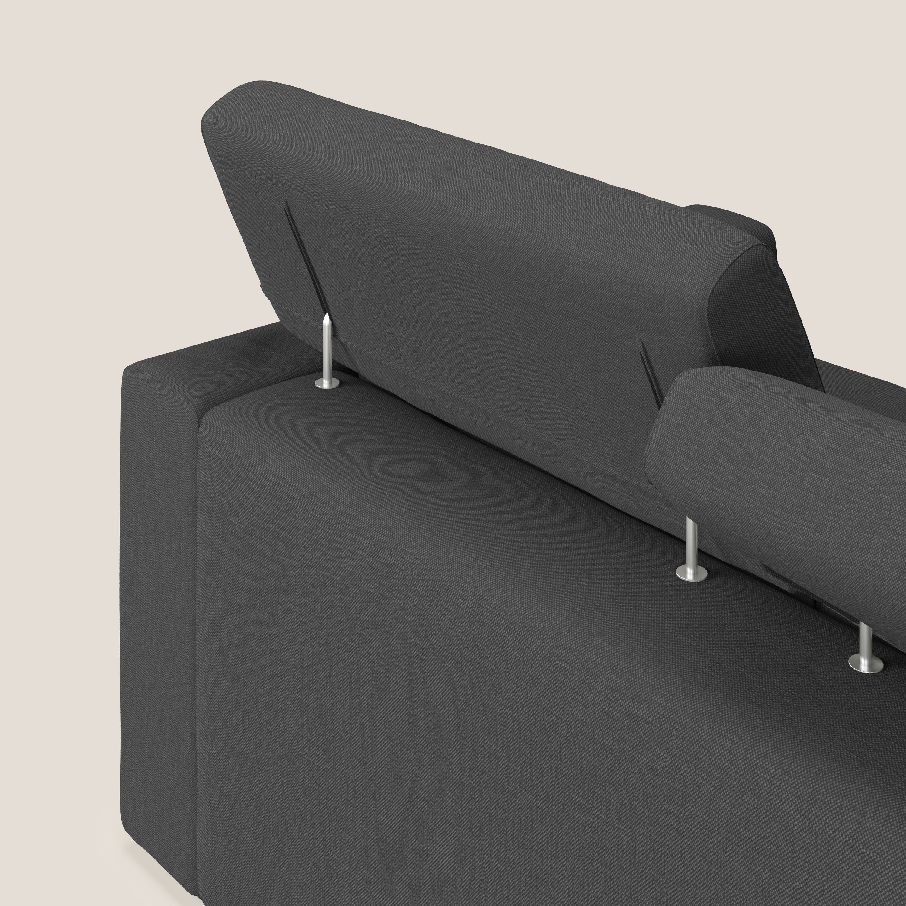 Dylan divano allungabile con pouf estraibile poggiapiedi in tessuto simil cotone impermeabile T13 antracite - divani.store