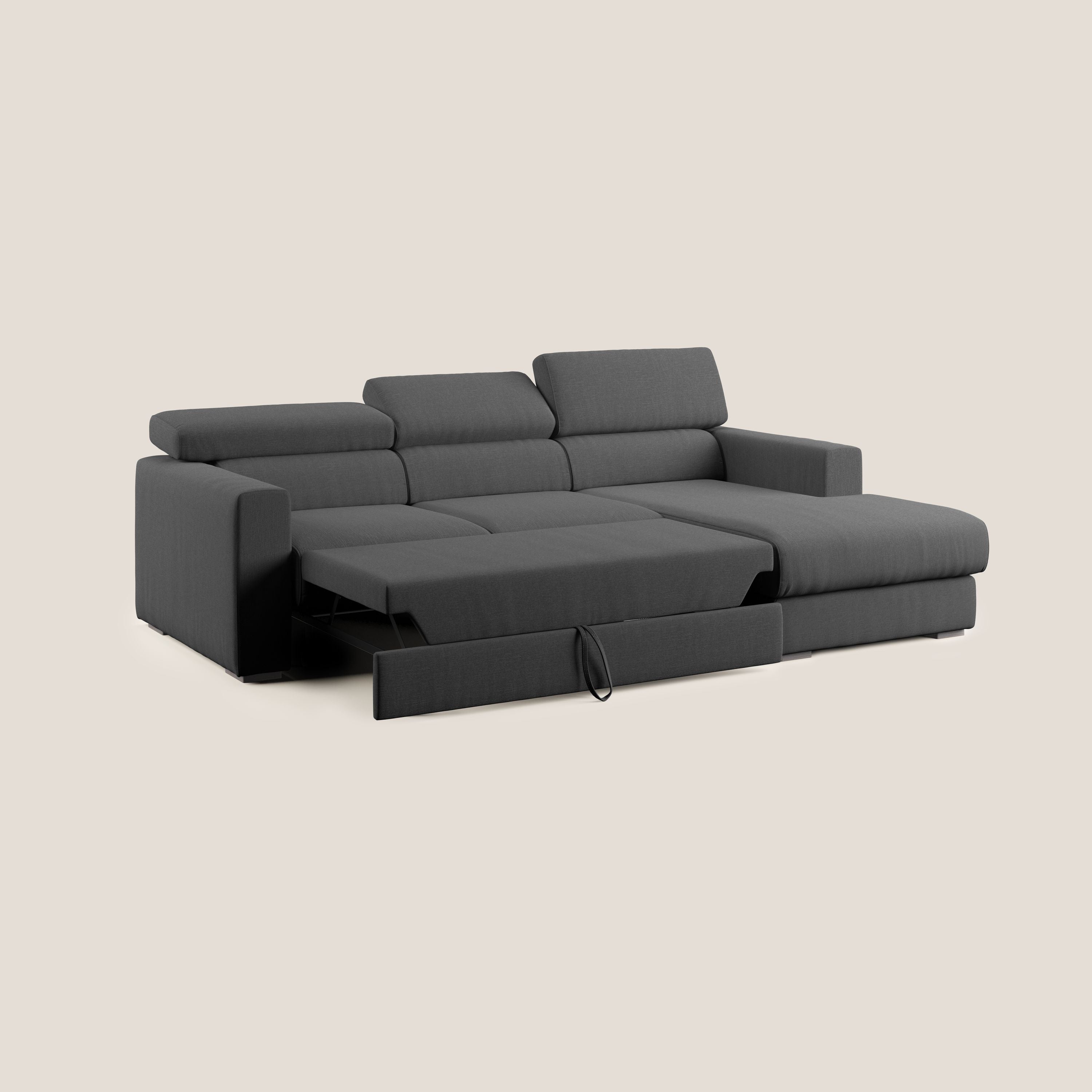 Dylan divano angolare con pouf estraibile poggiapiedi in tessuto simil cotone impermeabile T13 antracite - divani.store