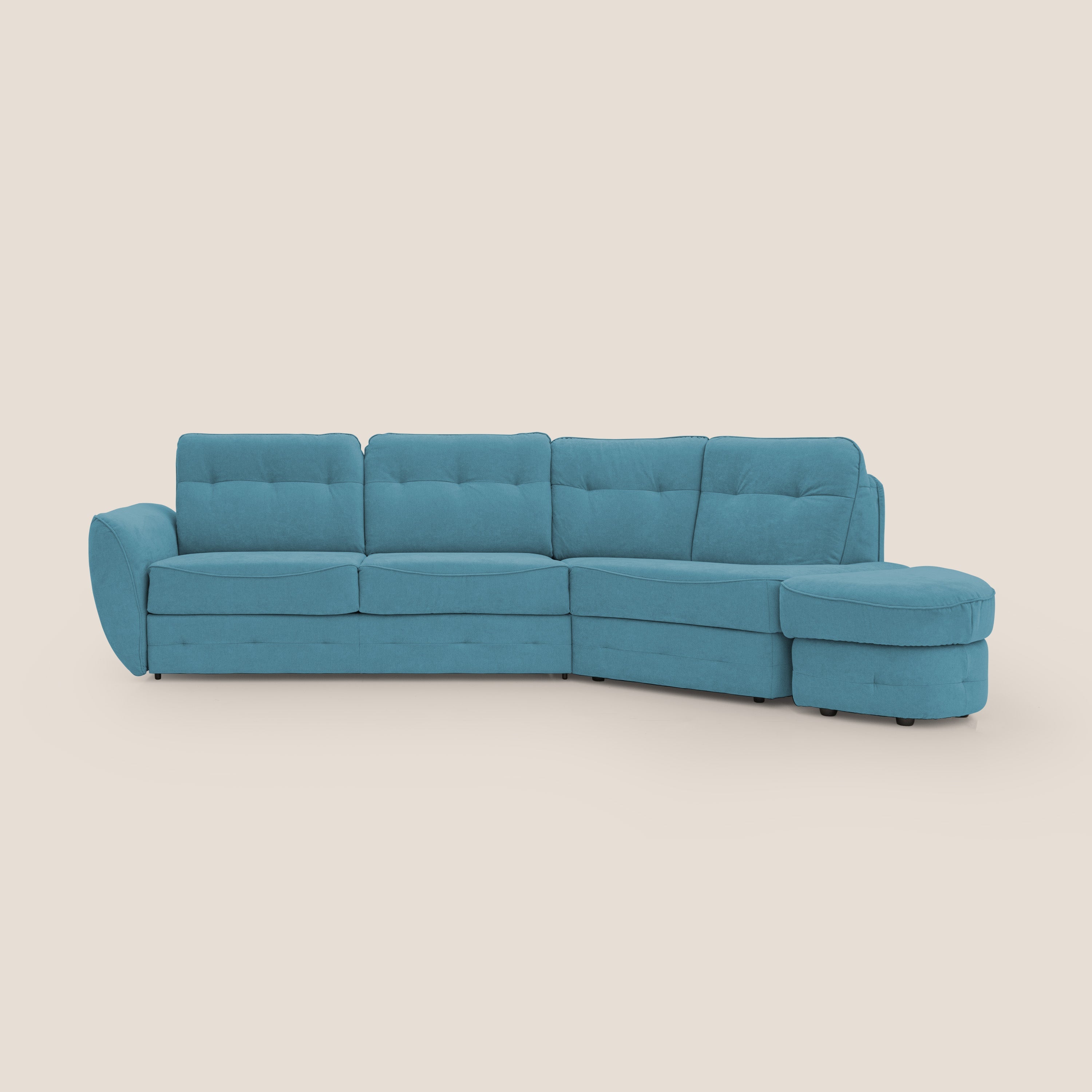 Zeus divano letto angolare con materasso H18 cm pouf mobile in tessuto impermeabile T02 azzurro - divani.store