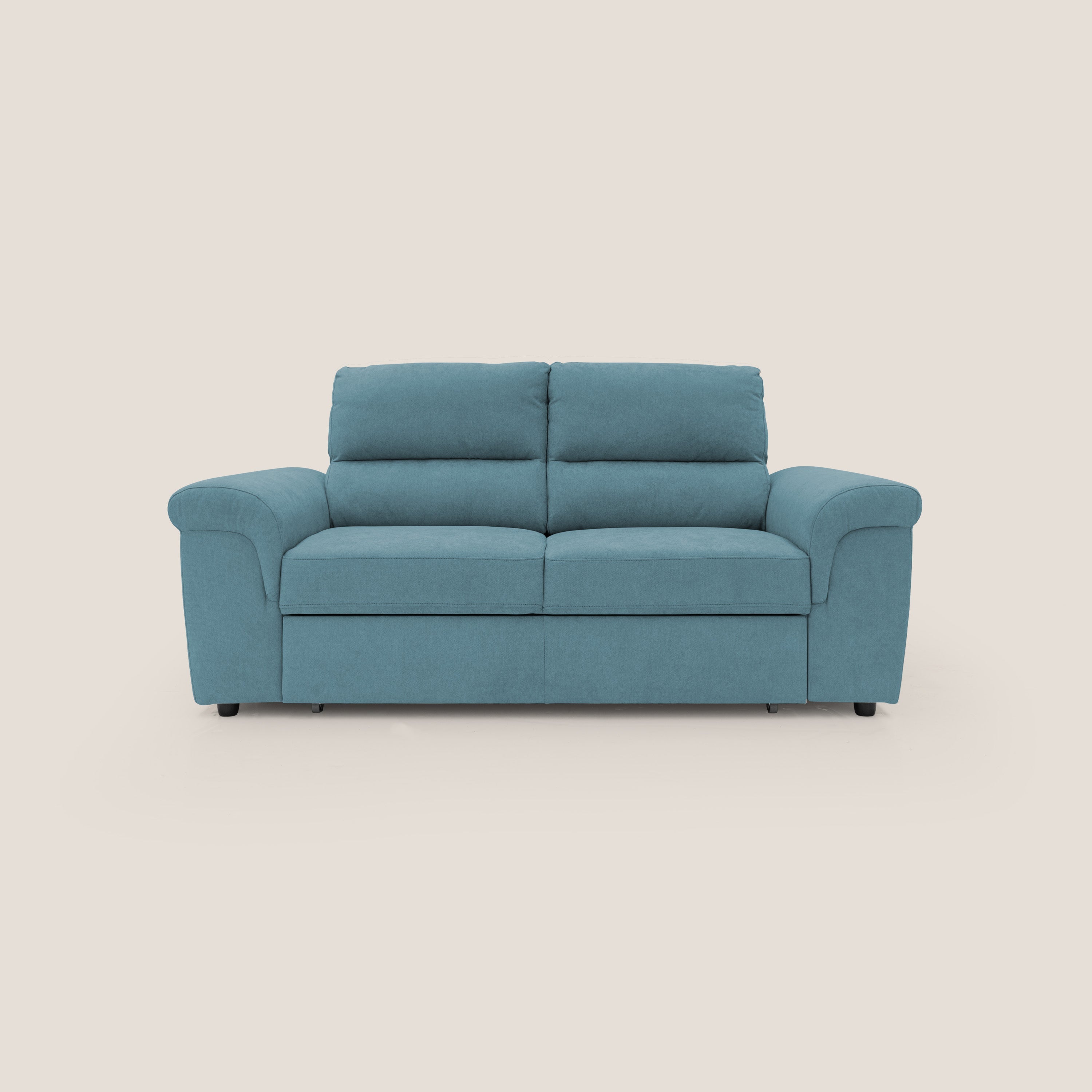 Minerva divano con pouf estraibile poggiapiedi in tessuto morbido impermeabile T02 azzurro - divani.store