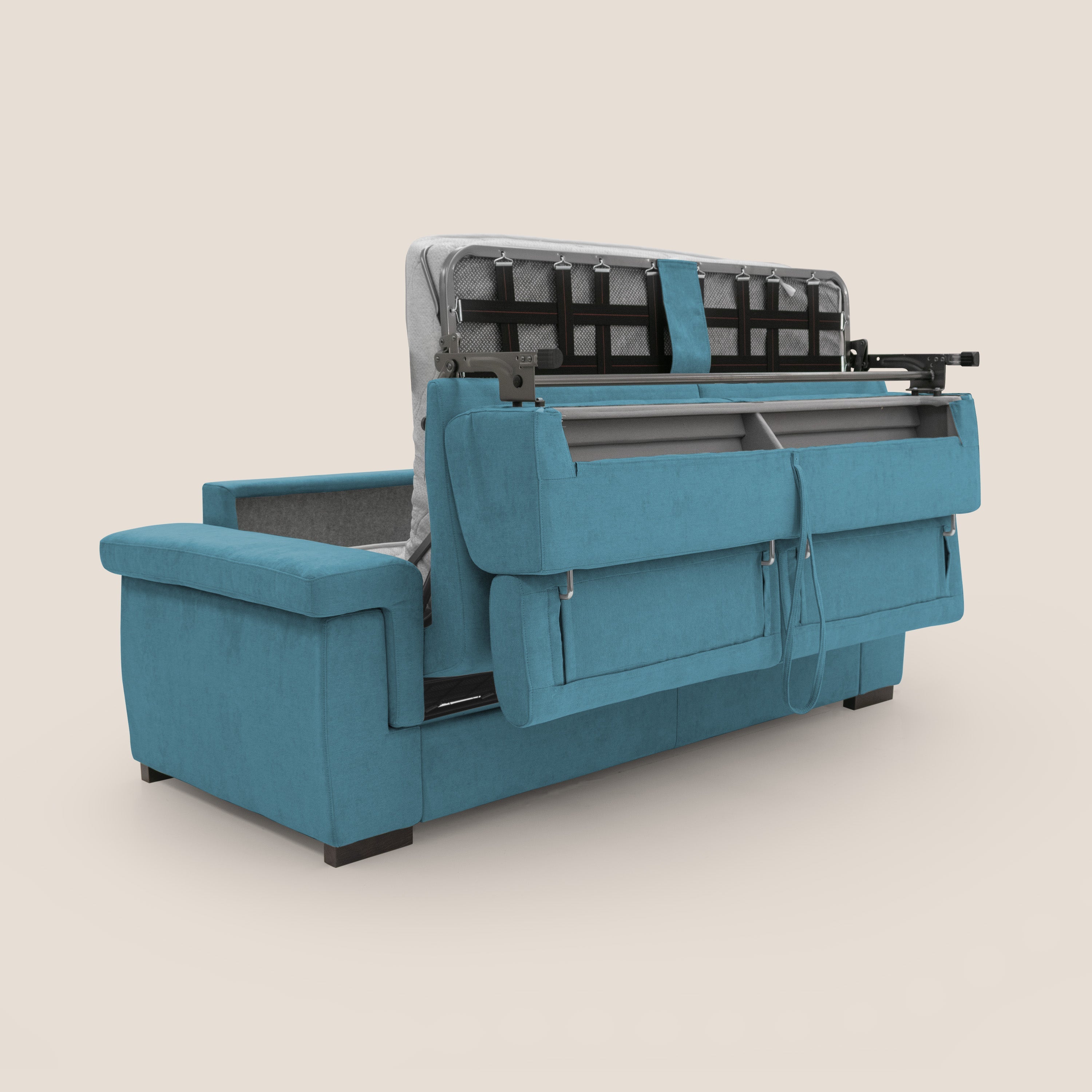 Bjorn divano letto sfoderabile con materasso H18 cm e poggiatesta reclinabili in tessuto impermeabile T02 azzurro - divani.store