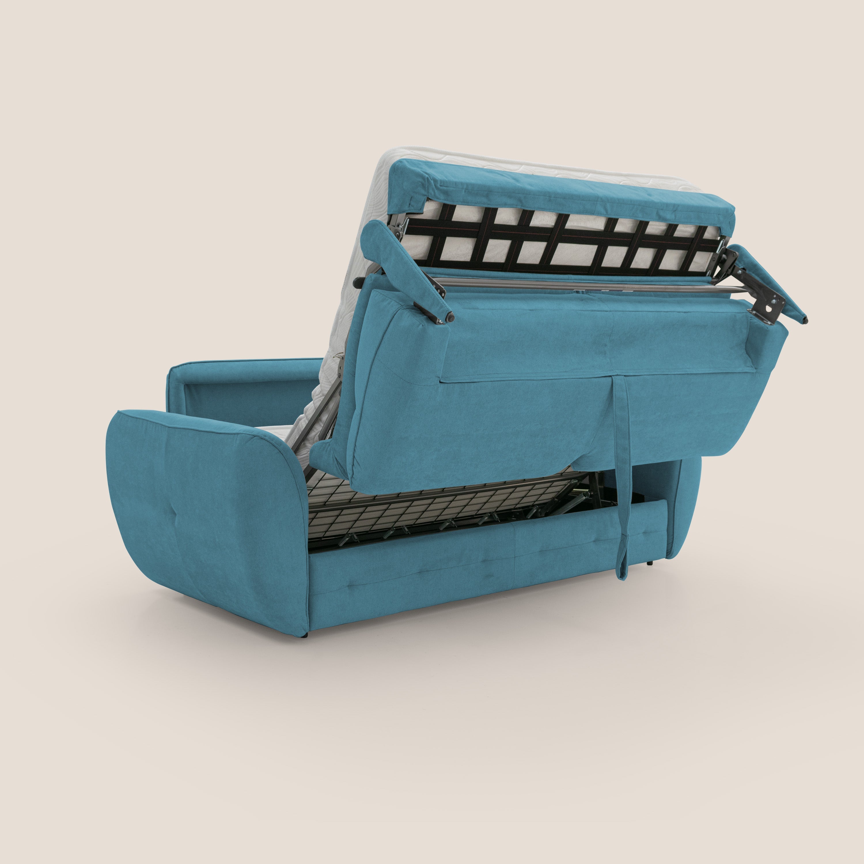 Zeus Divano letto scandinavo con schienale alto in tessuto impermeabile T02 azzurro - divani.store