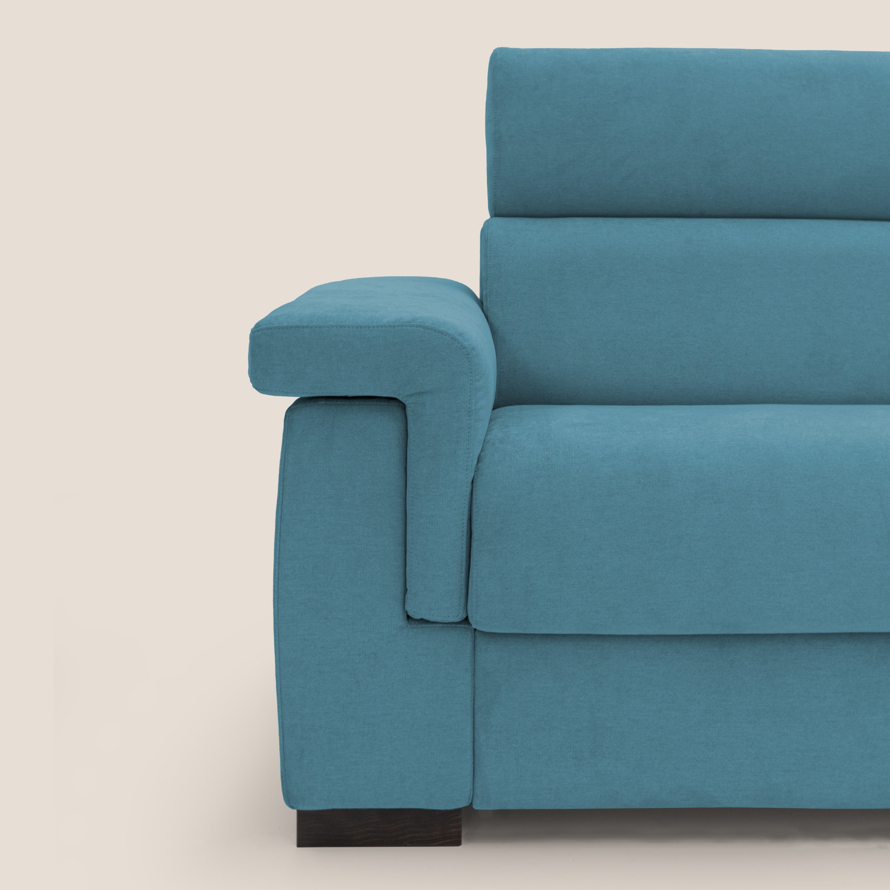 Bjorn divano letto sfoderabile con materasso H18 cm e poggiatesta reclinabili in tessuto impermeabile T02 azzurro - divani.store
