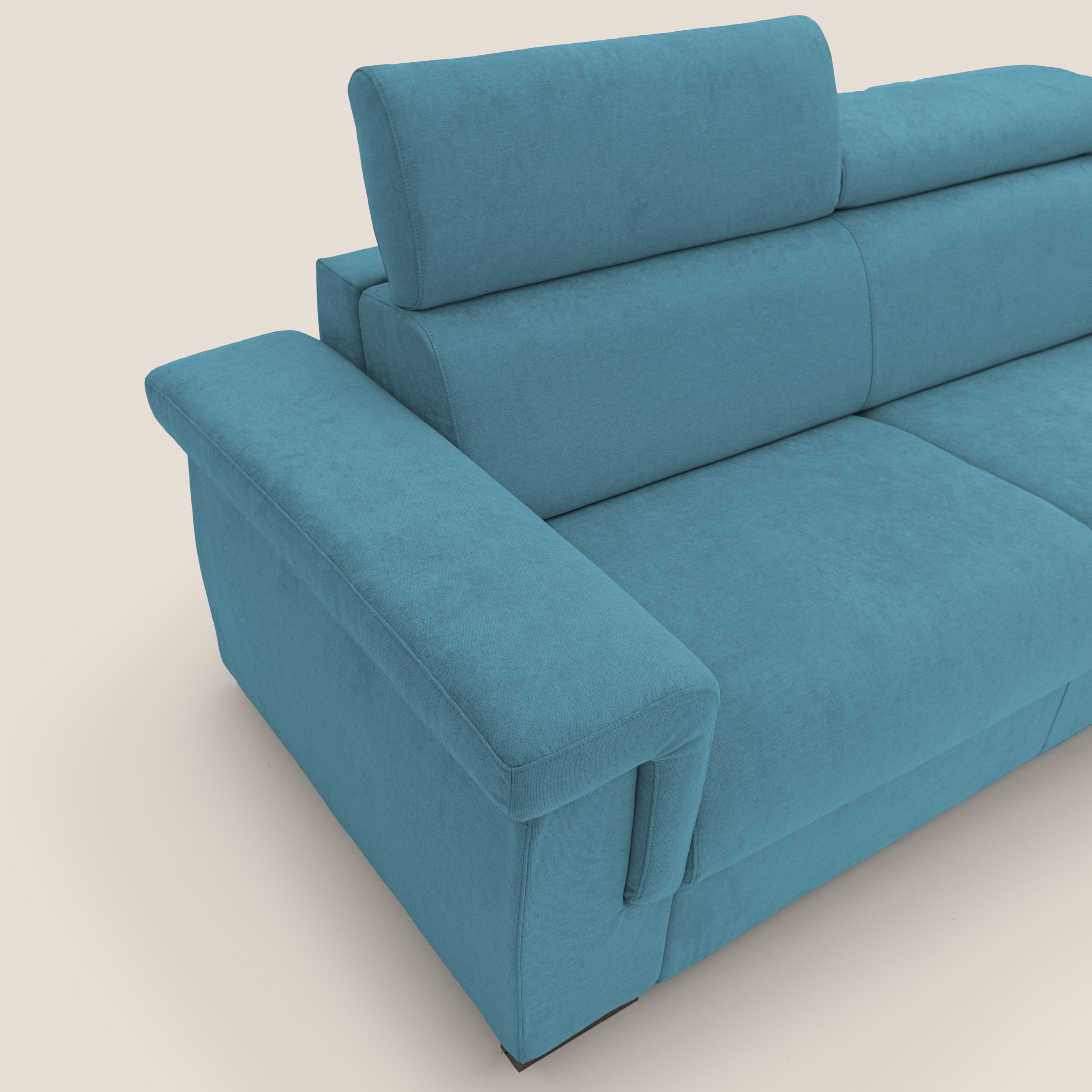 Bjorn divano letto sfoderabile con materasso H18 cm e poggiatesta reclinabili in tessuto impermeabile T02 azzurro - divani.store