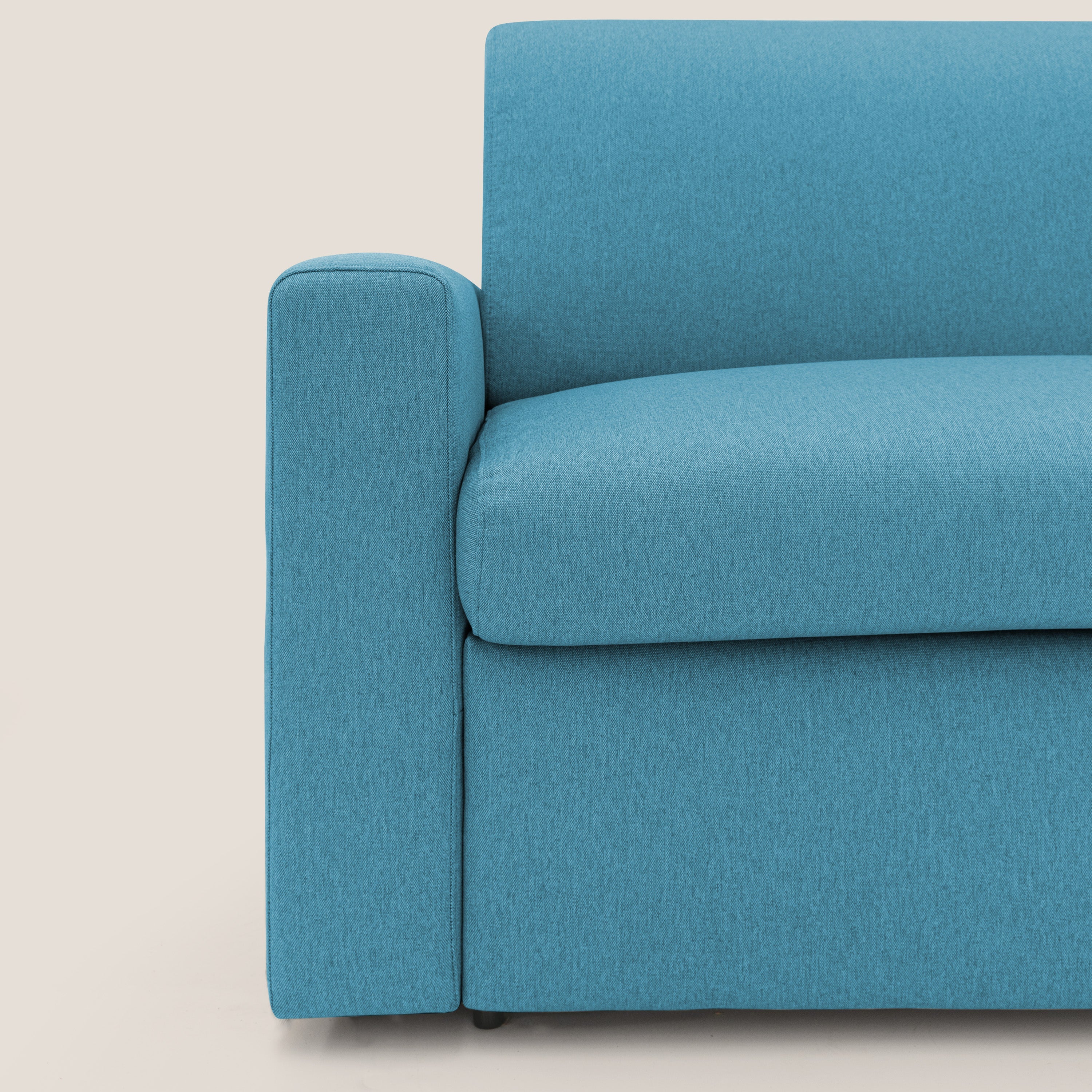 Kansas Divano letto matrimoniale alto 20 cm in tessuto impermeabile misto cotone T13 azzurro - divani.store