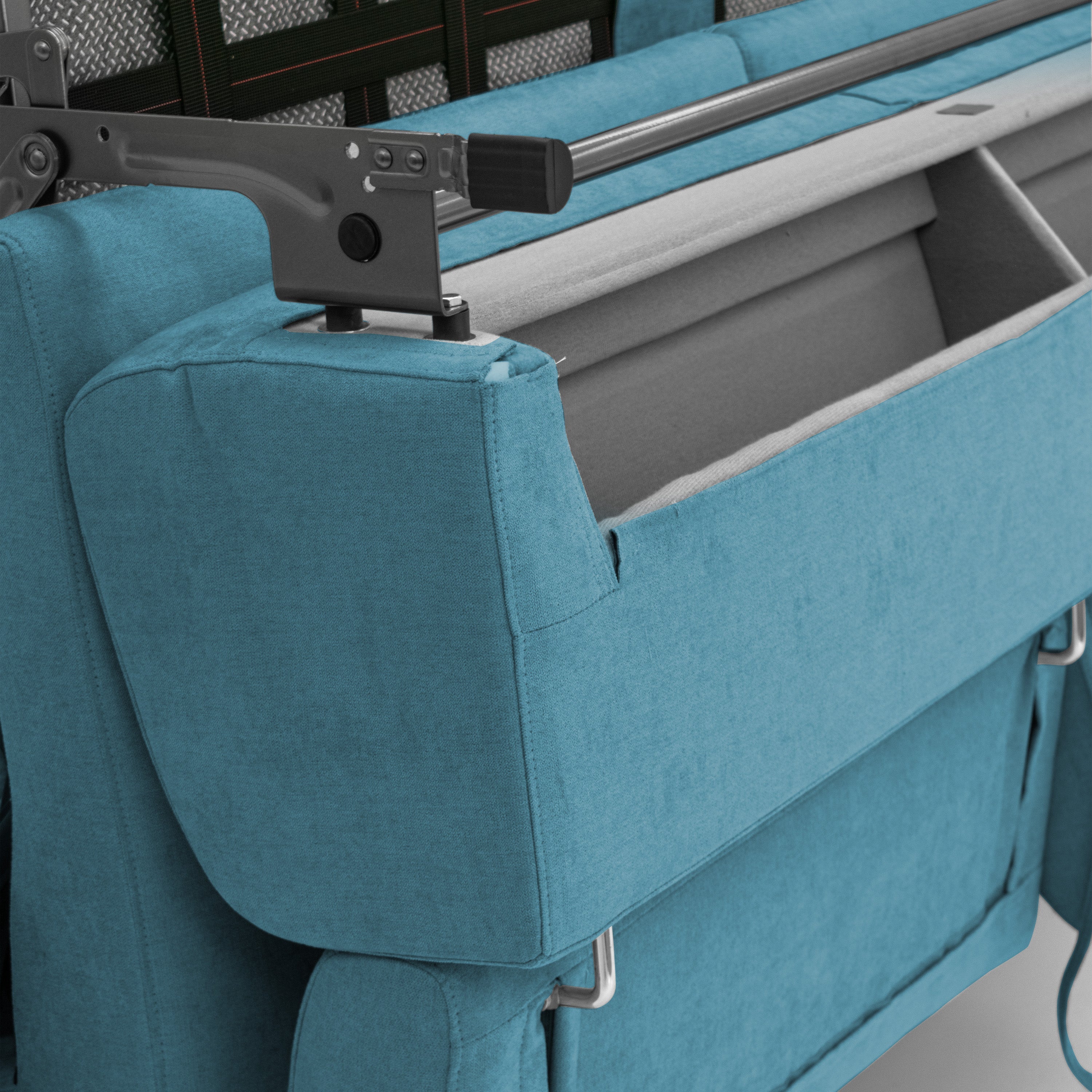 Bjorn divano letto sfoderabile con materasso H18 cm e poggiatesta reclinabili in tessuto impermeabile T02 azzurro - divani.store