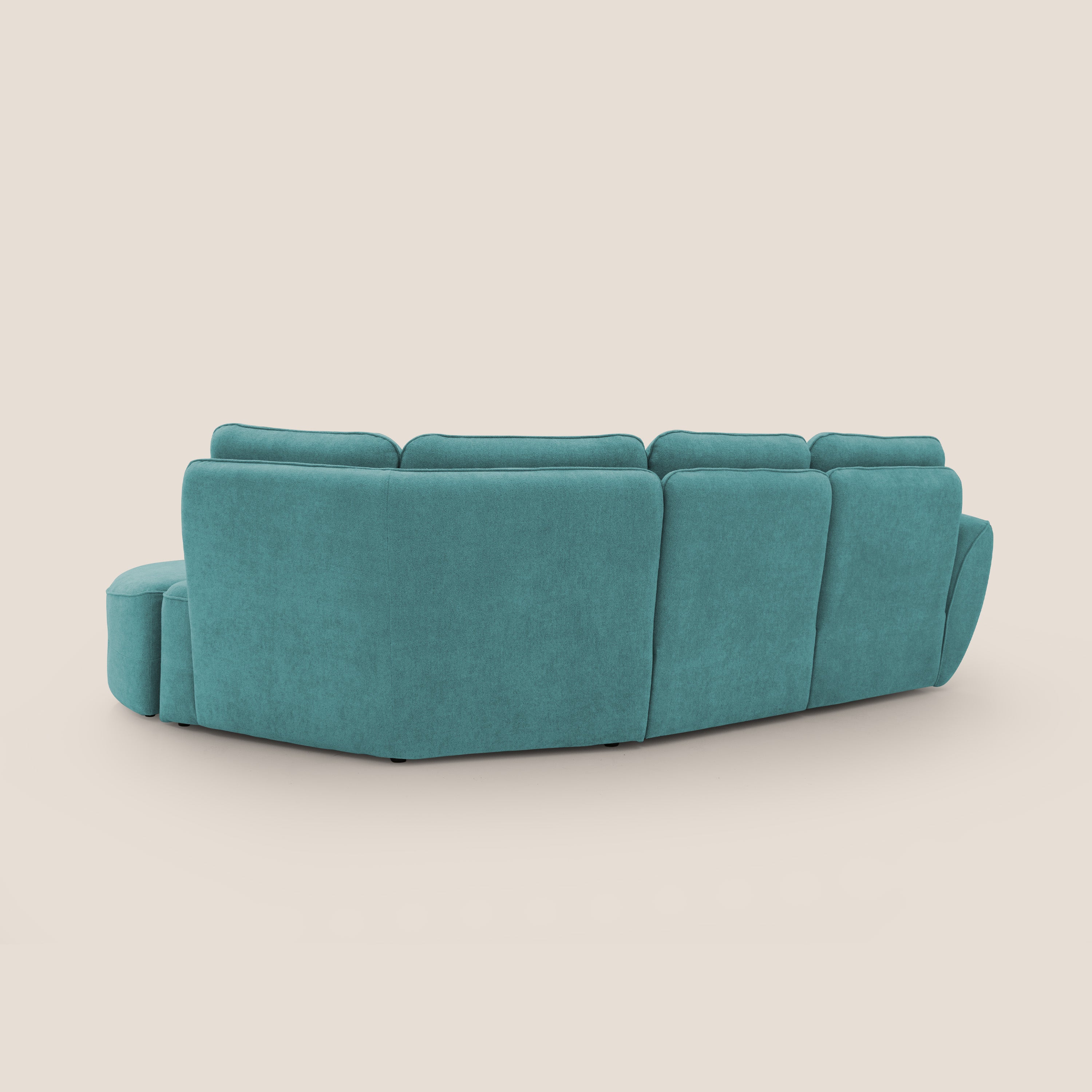 Cerbero divano angolare con pouf mobile in morbido bouclé impermeabile T07 azzurro - divani.store