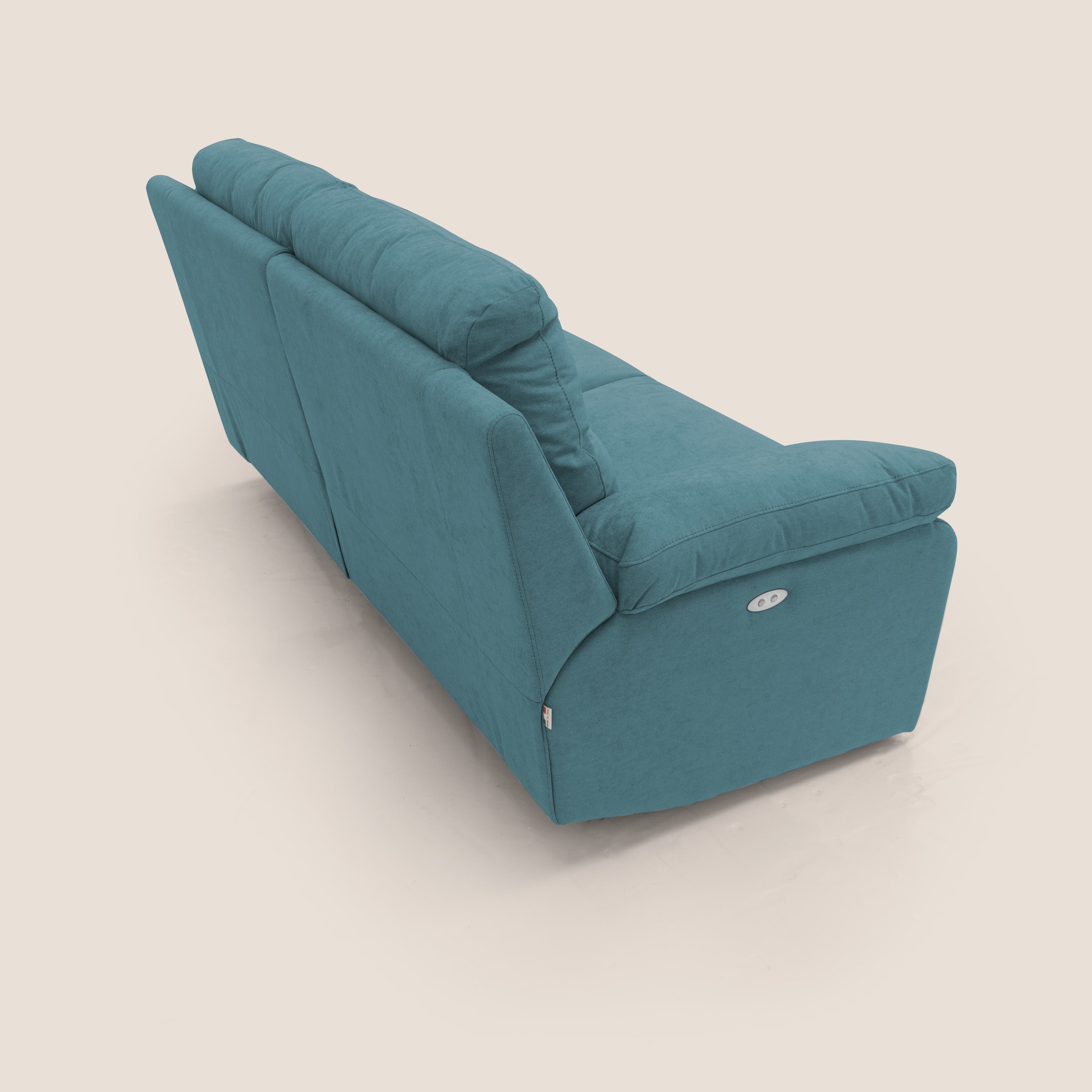 Romeo Divano relax con recliner elettrico in morbido tessuto impermeabile T02 azzurro - divani.store