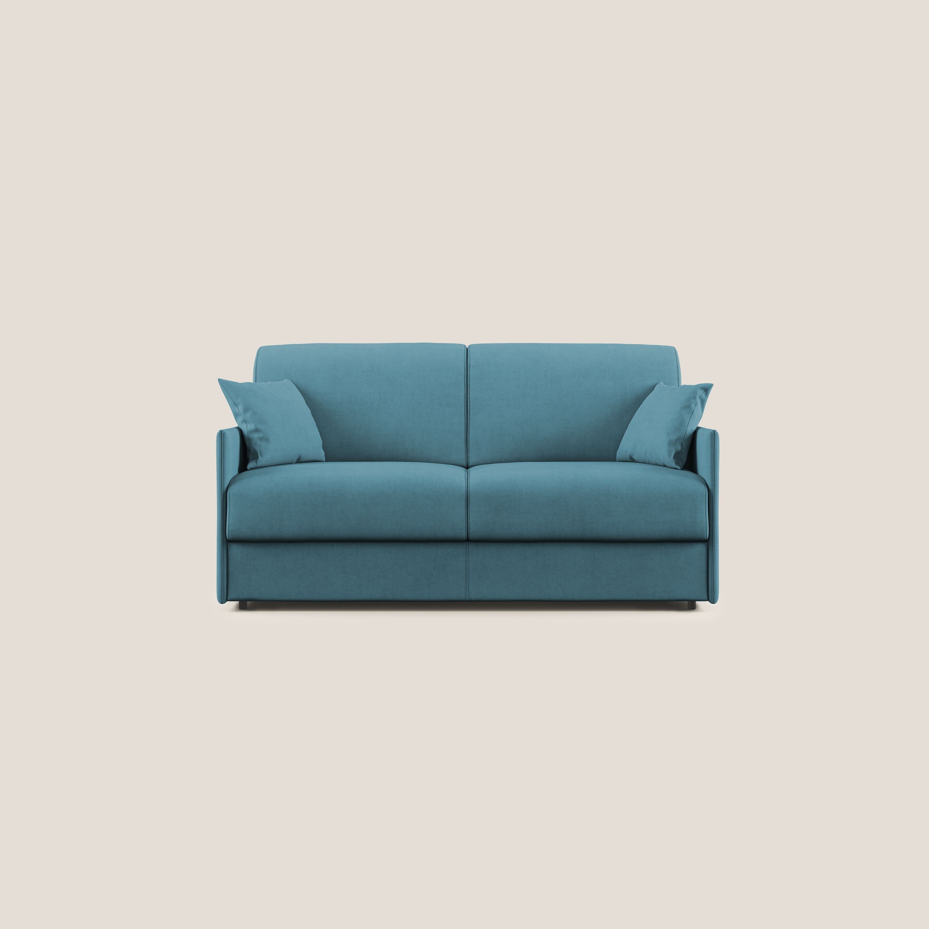 Evans Divano letto in morbido tessuto impermeabile T02 azzurro - divani.store