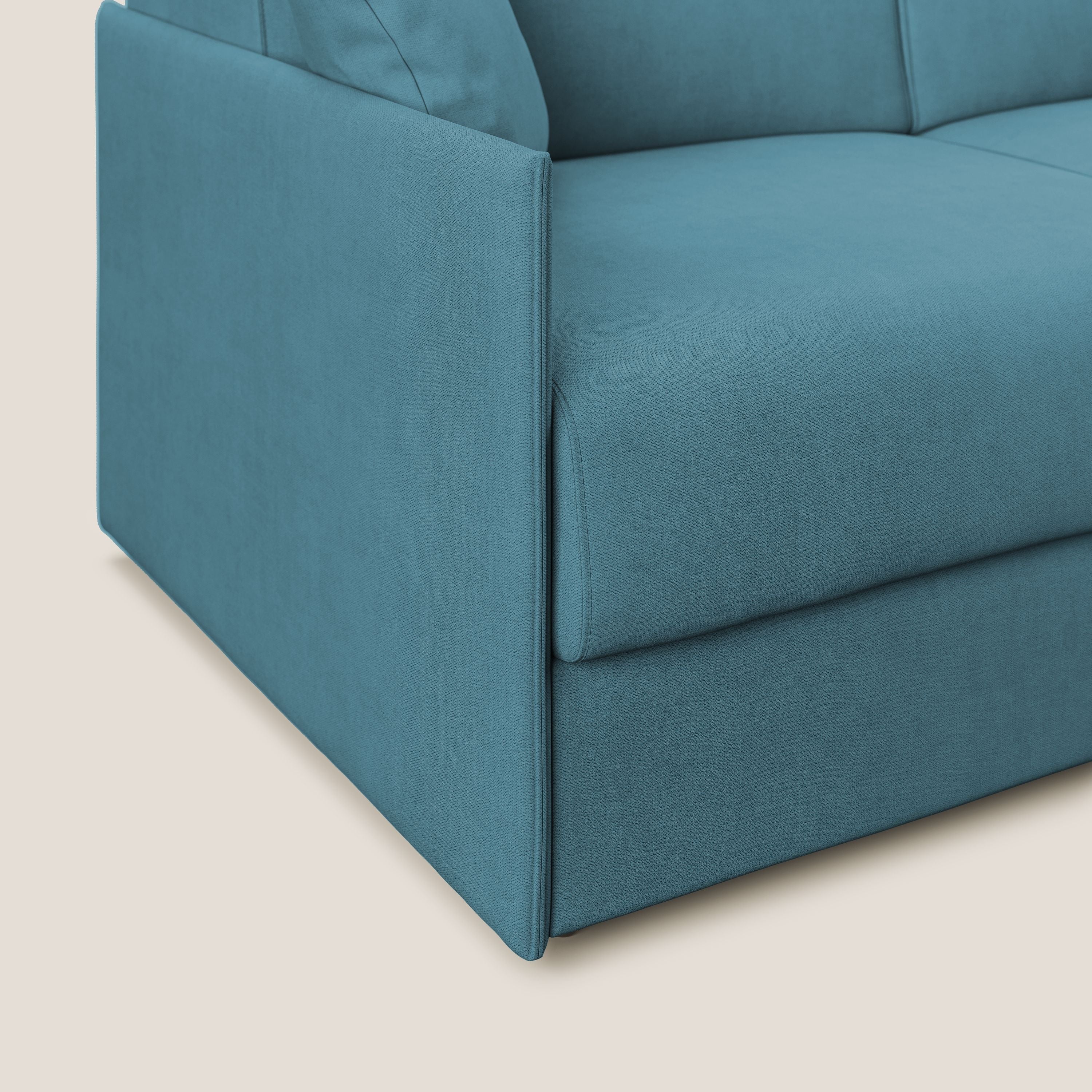 Evans Divano letto in morbido tessuto impermeabile T02 azzurro - divani.store