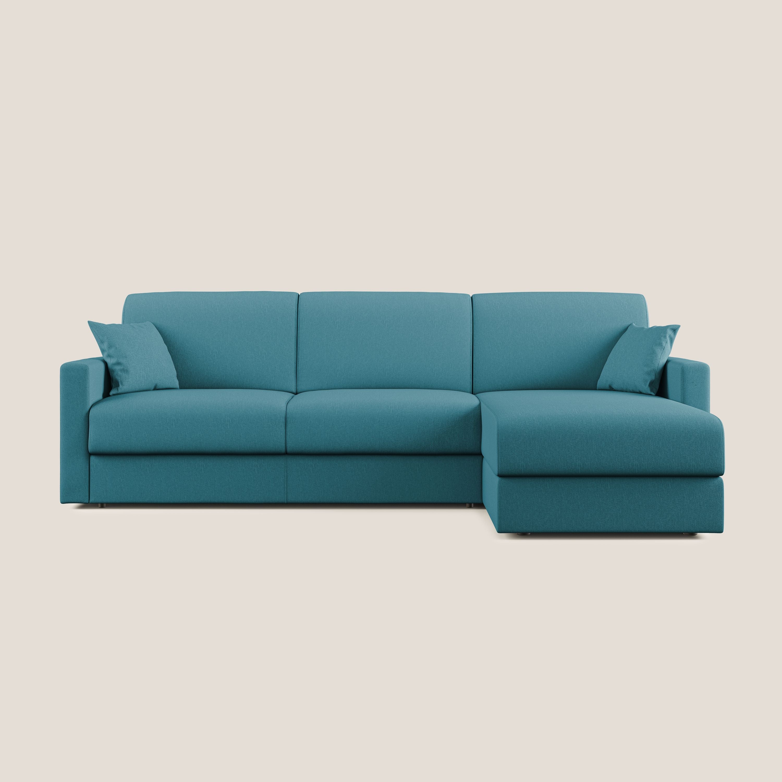Chris Divano letto angolare 5 posti in tessuto impermeabile T13 azzurro - divani.store