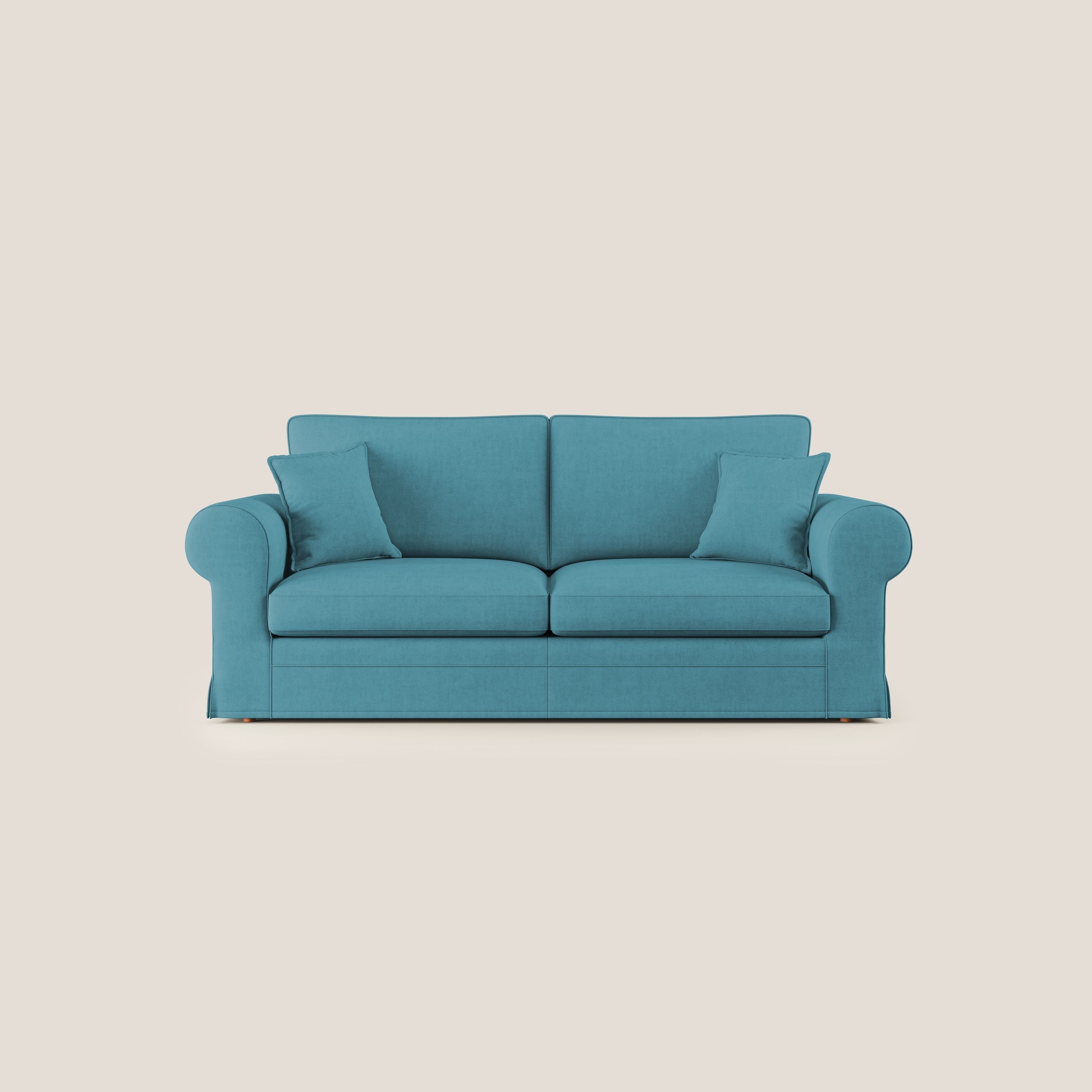 Lady divano classico in piuma d'oca realizzato con tessuto impermeabile T02 azzurro - divani.store
