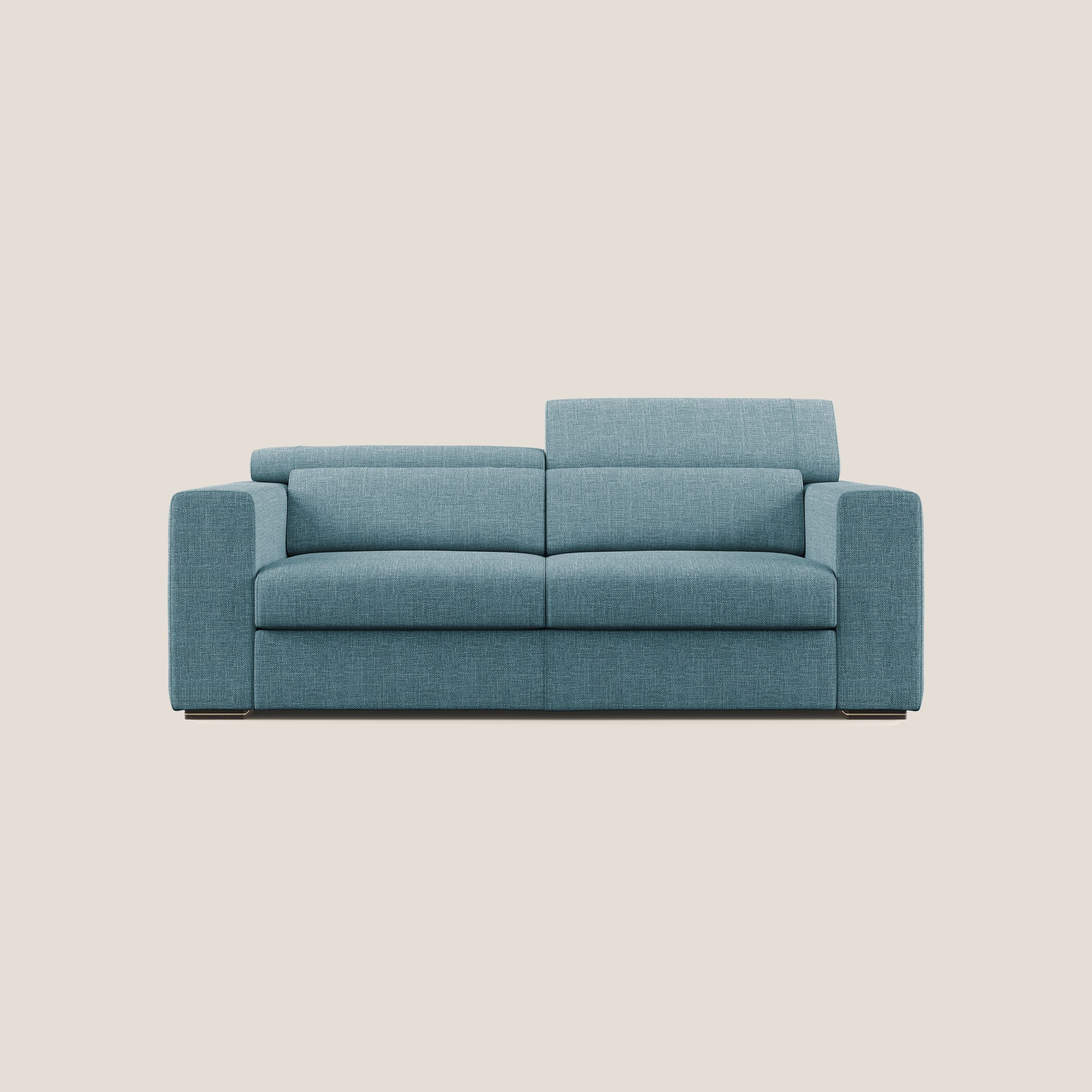 Vegas divano con poggiatesta reclinabili in morbido tessuto impermeabile T06 azzurro - divani.store